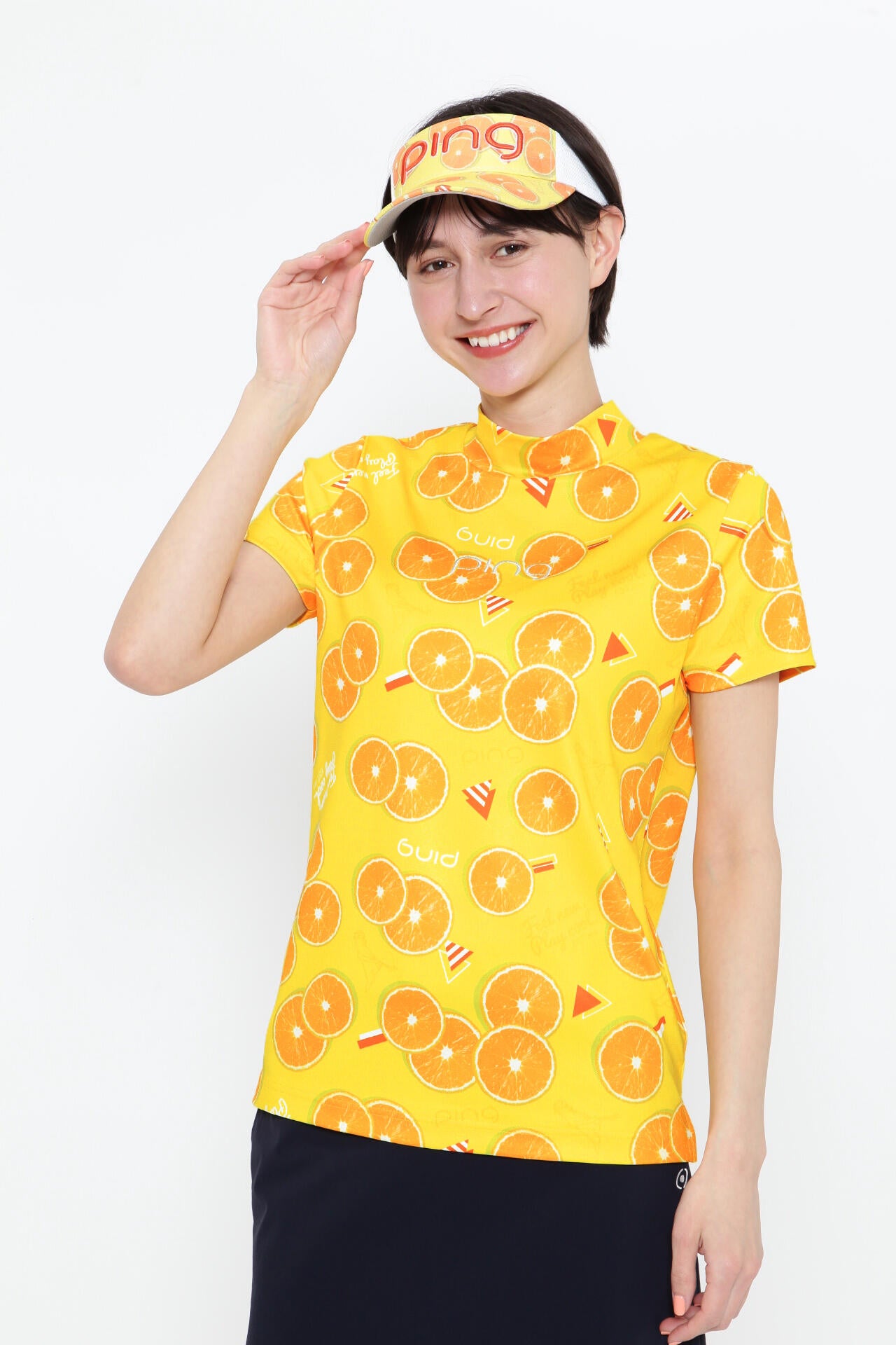 【PING APPAREL】フレッシュフルーツプリント ポリエステルカノコ半袖ハイネックカットソー <NATIVE> (LADIES)