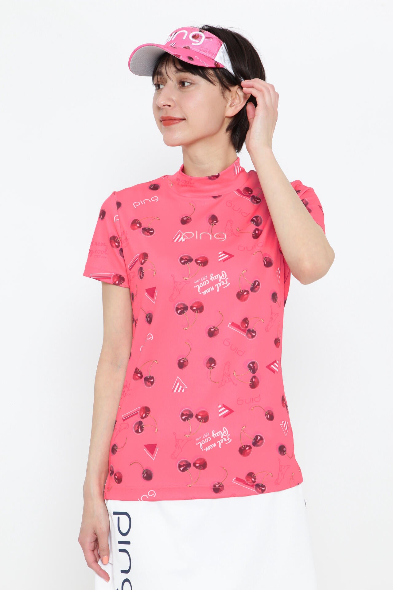 【PING APPAREL】フレッシュフルーツプリント ポリエステルカノコ半袖ハイネックカットソー <NATIVE> (LADIES)