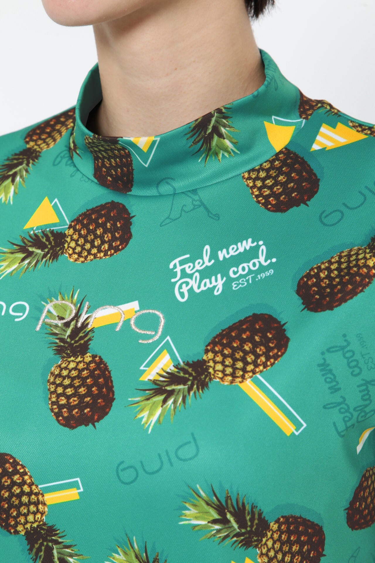 【PING APPAREL】フレッシュフルーツプリント ポリエステルカノコ半袖ハイネックカットソー <NATIVE> (LADIES)