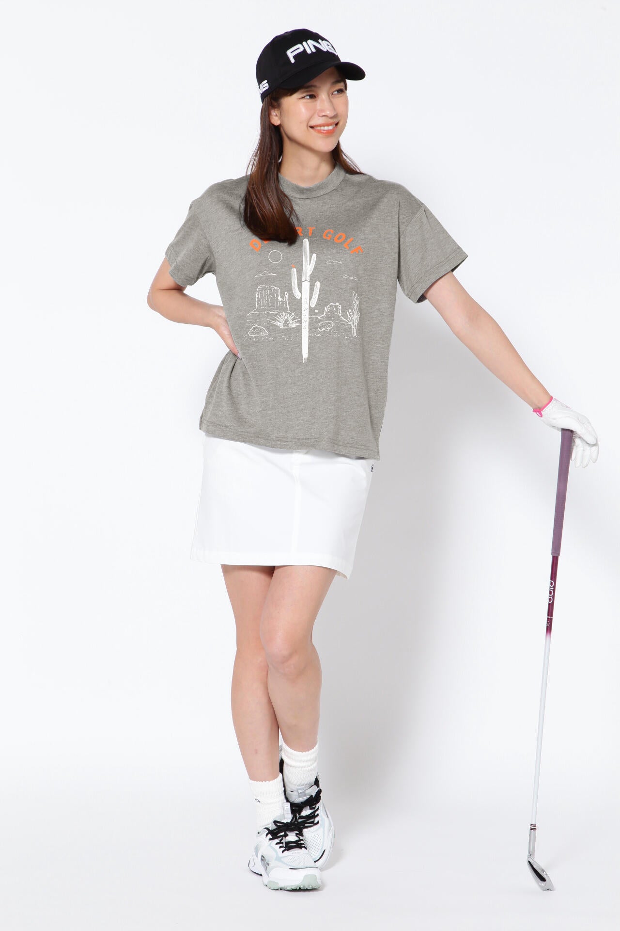 【PING APPAREL】綿ポリエステル天竺 ビッグシルエット 10色 半袖ハイネックカットソー <NATIVE> (LADIES)