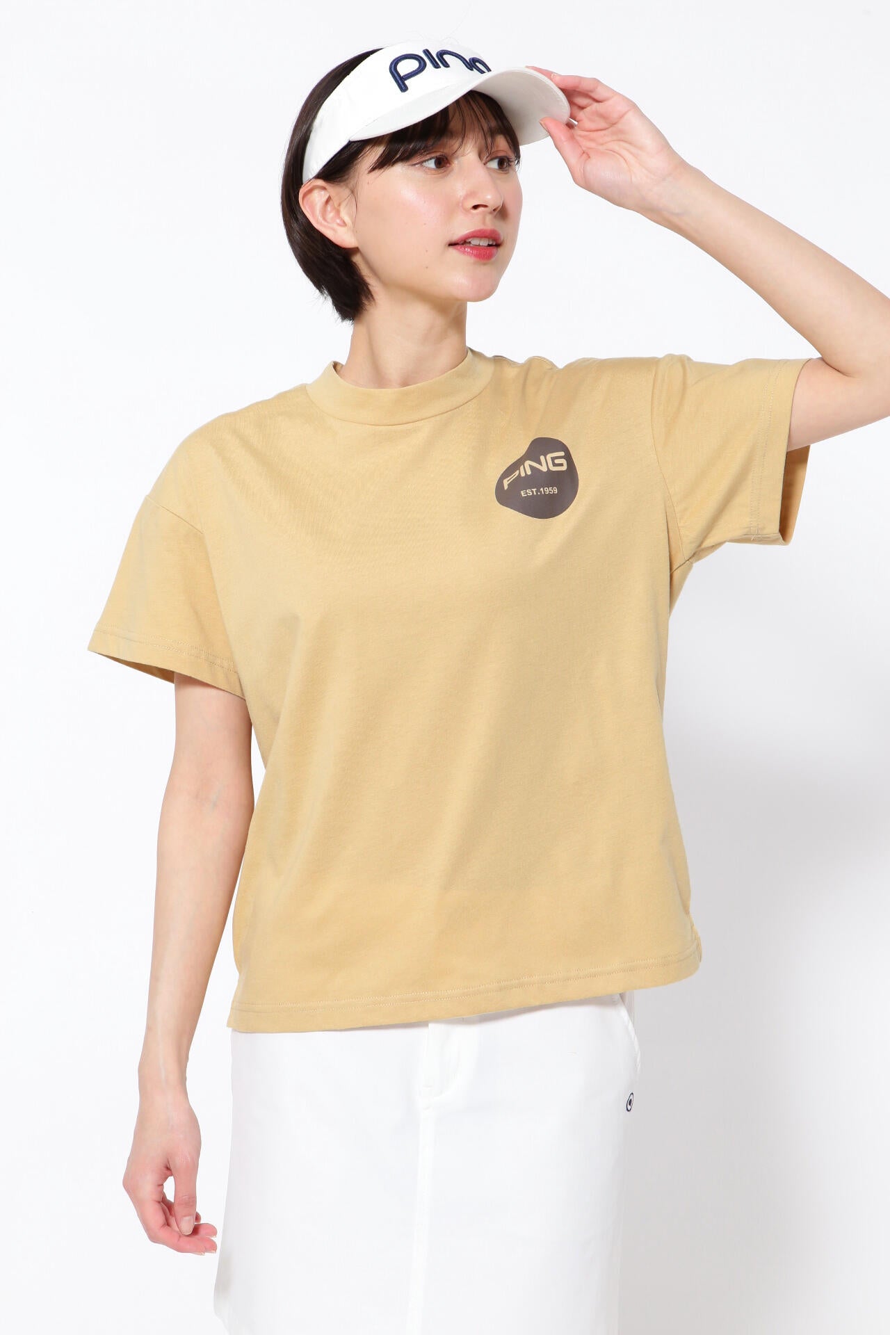 【PING APPAREL】綿ポリエステル天竺 ビッグシルエット 10色 半袖ハイネックカットソー <NATIVE> (LADIES)