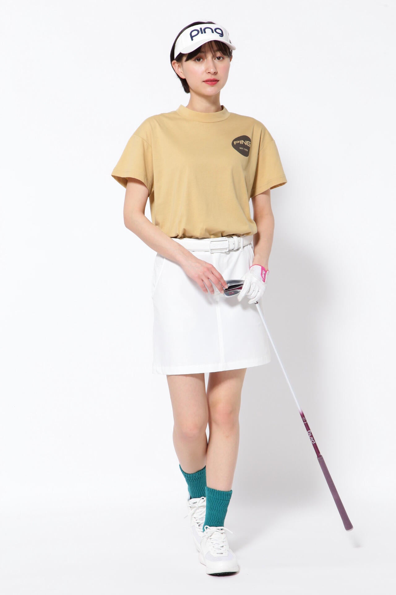 【PING APPAREL】綿ポリエステル天竺 ビッグシルエット 10色 半袖ハイネックカットソー <NATIVE> (LADIES)
