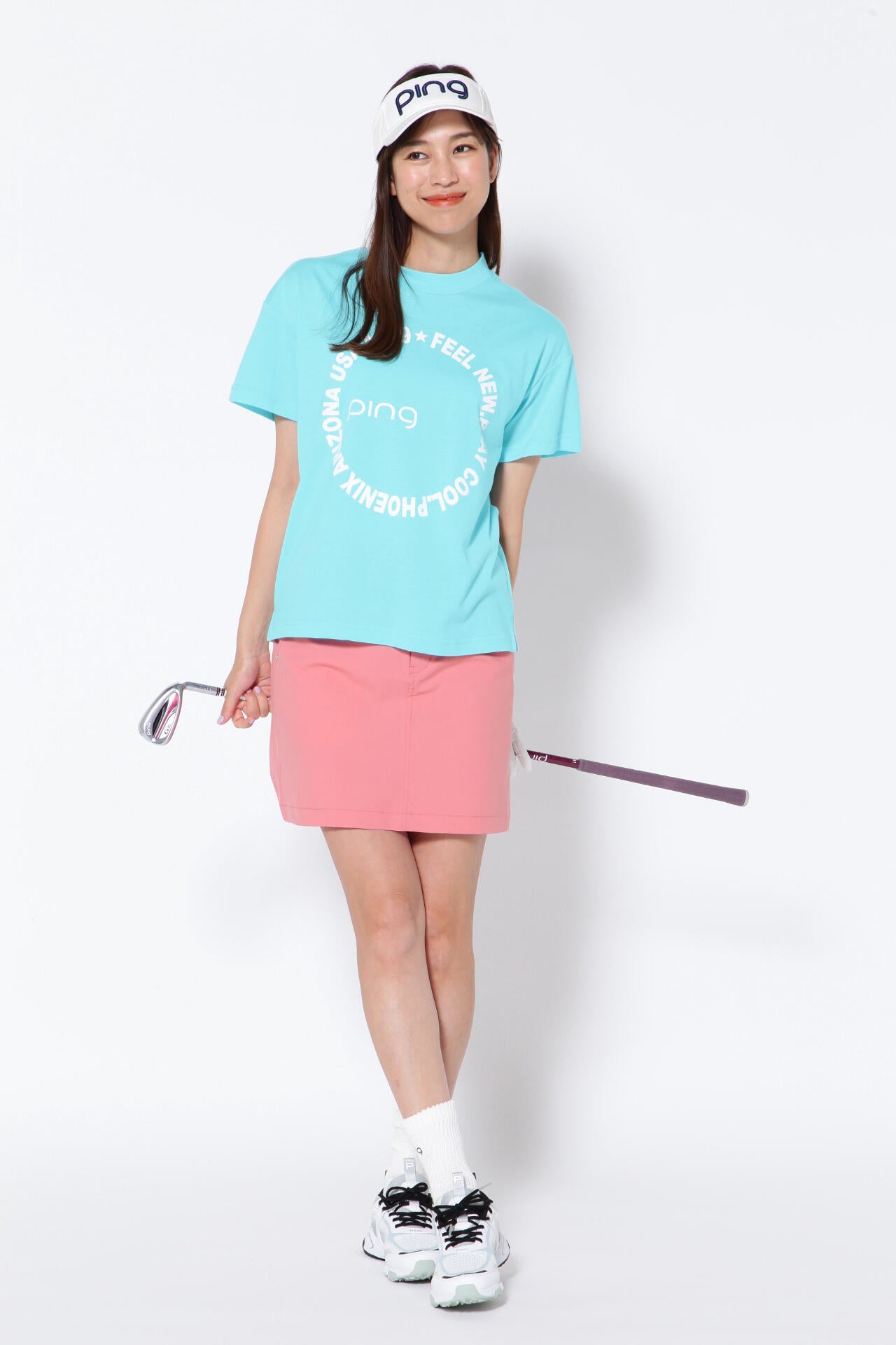 【PING APPAREL】綿ポリエステル天竺 ビッグシルエット 10色 半袖ハイネックカットソー <NATIVE> (LADIES)