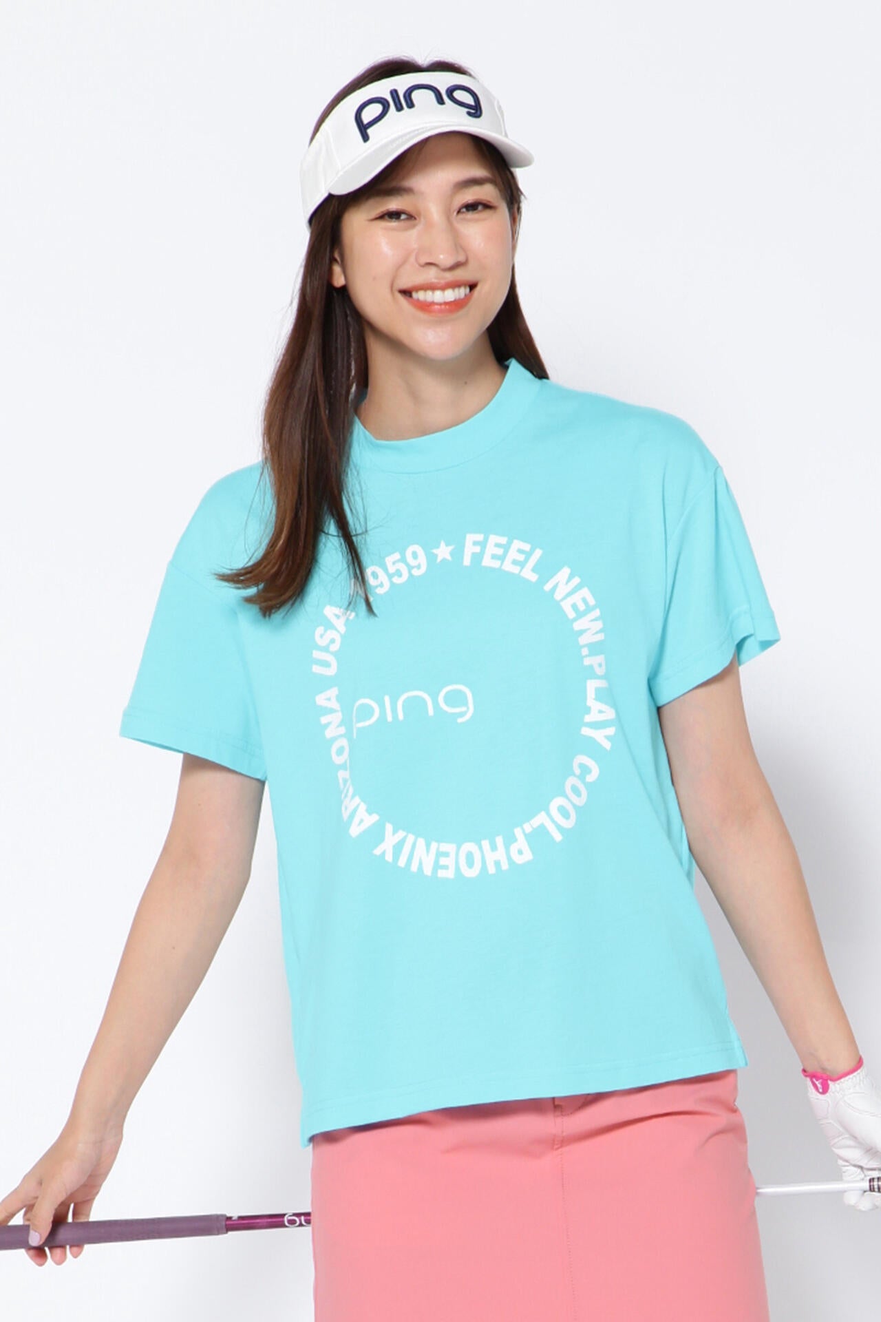 【PING APPAREL】綿ポリエステル天竺 ビッグシルエット 10色 半袖ハイネックカットソー <NATIVE> (LADIES)