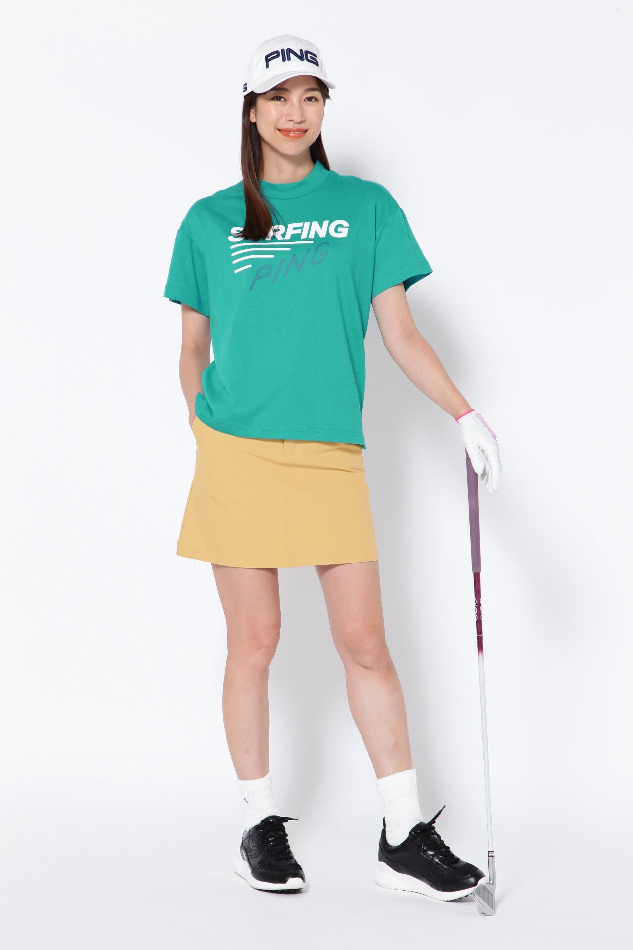 【PING APPAREL】綿ポリエステル天竺 ビッグシルエット 10色 半袖ハイネックカットソー <NATIVE> (LADIES)