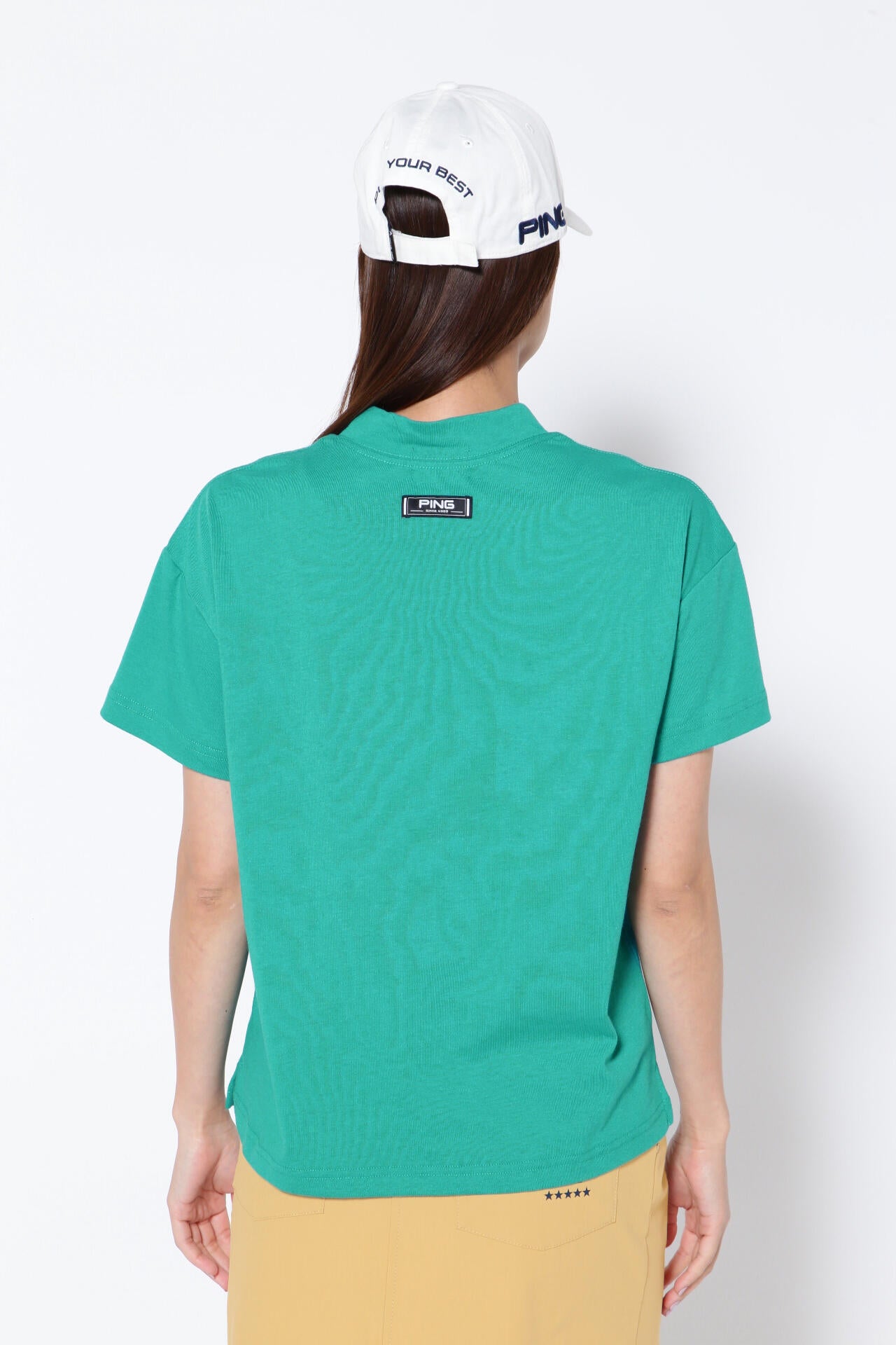 【PING APPAREL】綿ポリエステル天竺 ビッグシルエット 10色 半袖ハイネックカットソー <NATIVE> (LADIES)