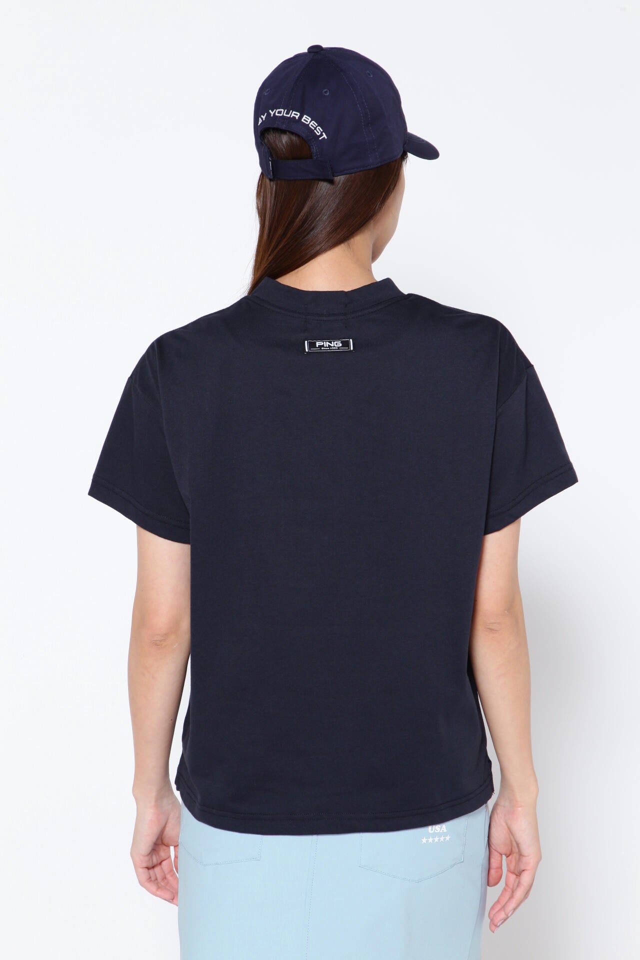 【PING APPAREL】綿ポリエステル天竺 ビッグシルエット 10色 半袖ハイネックカットソー <NATIVE> (LADIES)