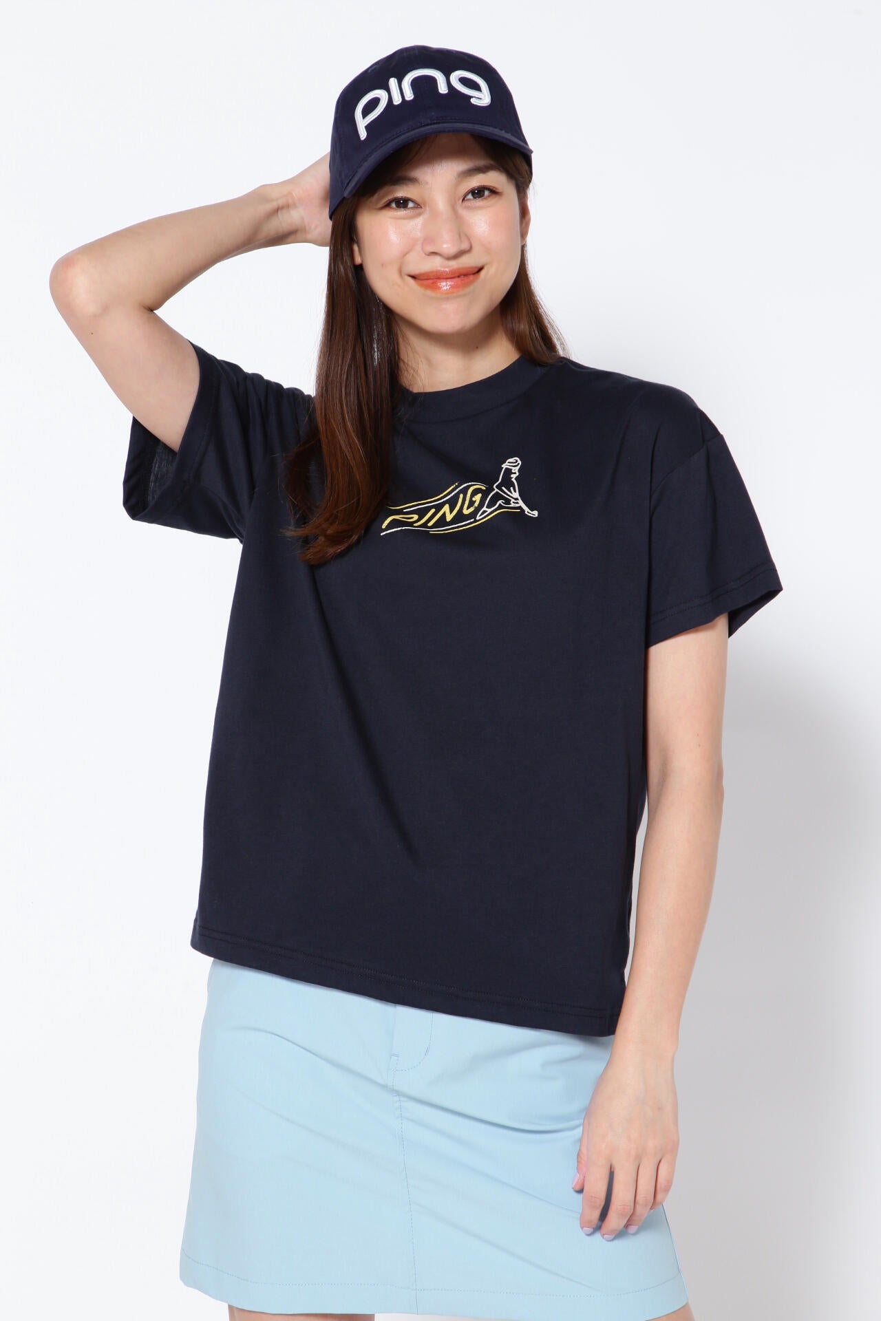 【PING APPAREL】綿ポリエステル天竺 ビッグシルエット 10色 半袖ハイネックカットソー <NATIVE> (LADIES)