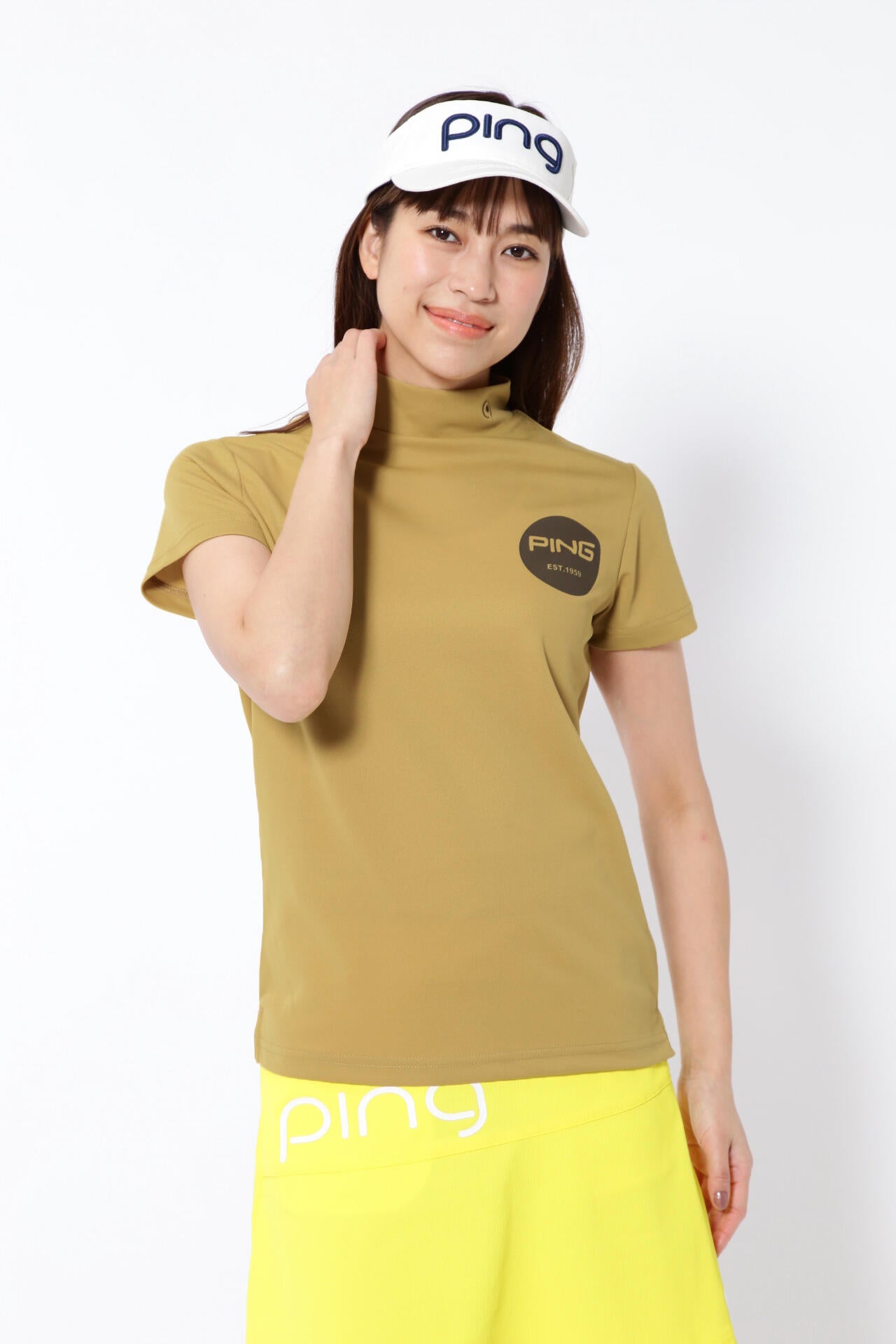 【PING APPAREL】ポリエステルカノコ 10色 半袖ハイネックカットソー <NATIVE> (LADIES)