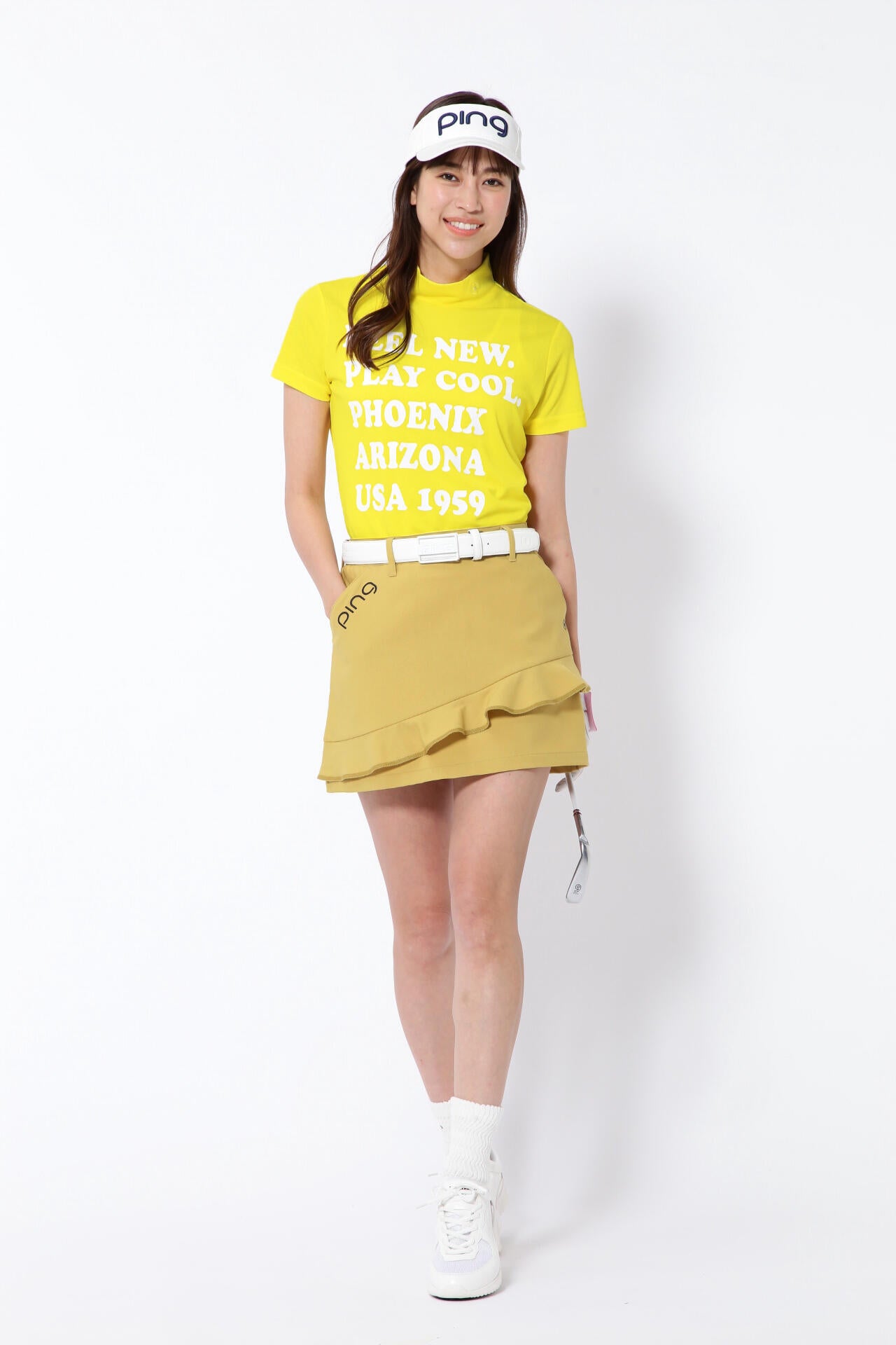 【PING APPAREL】ポリエステルカノコ 10色 半袖ハイネックカットソー <NATIVE> (LADIES)