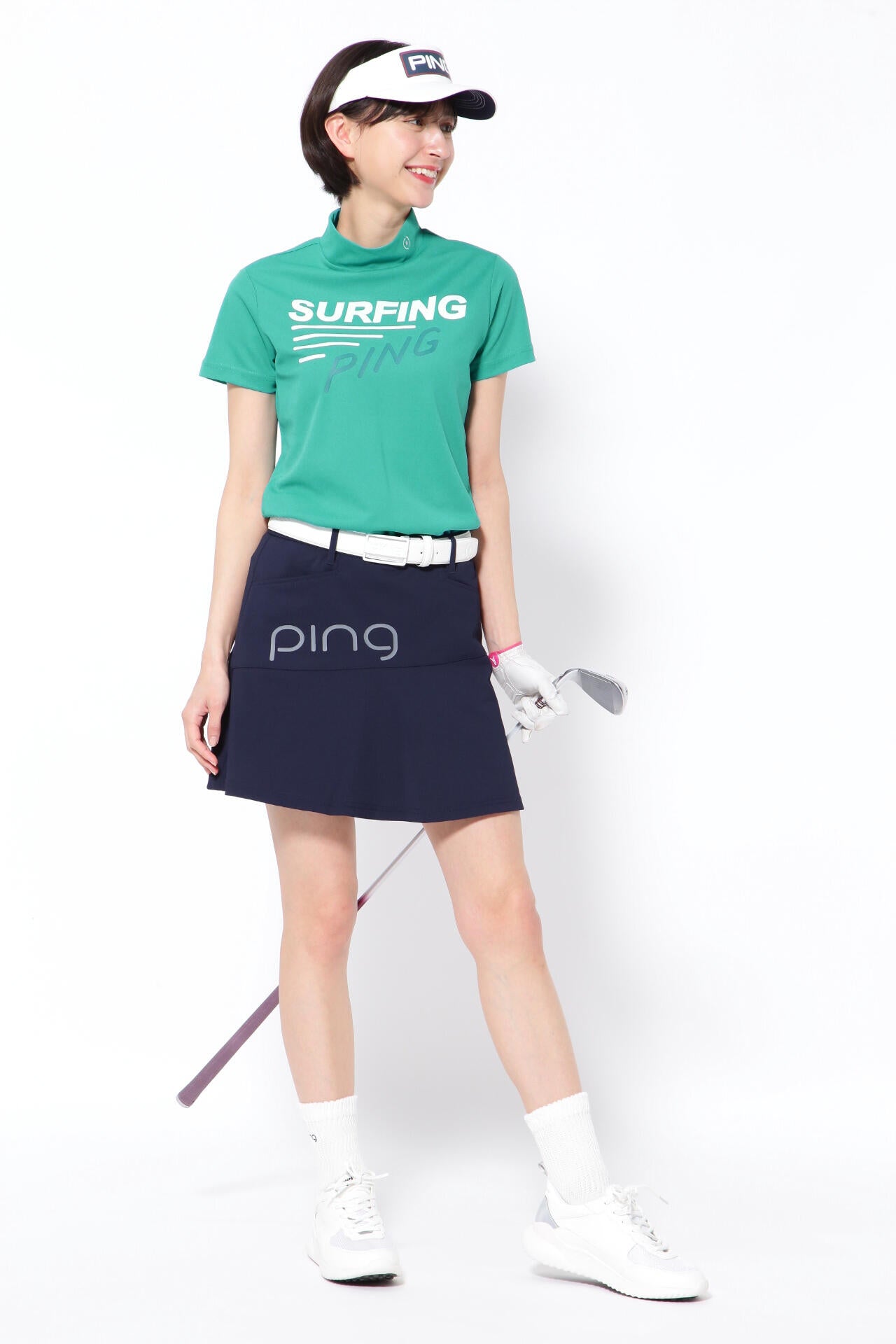 【PING APPAREL】ポリエステルカノコ 10色 半袖ハイネックカットソー <NATIVE> (LADIES)