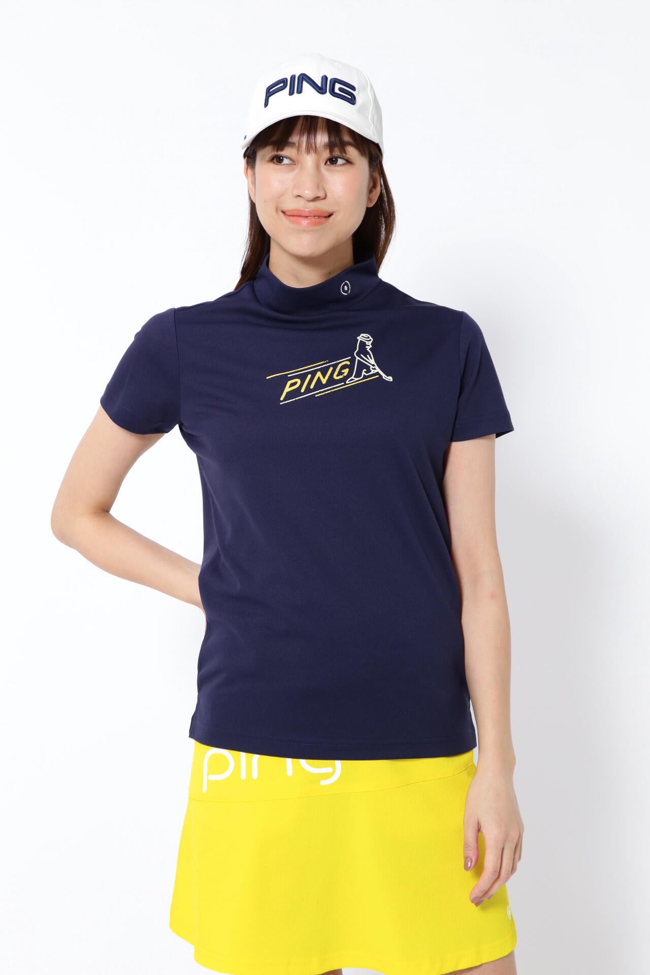 【PING APPAREL】ポリエステルカノコ 10色 半袖ハイネックカットソー <NATIVE> (LADIES)