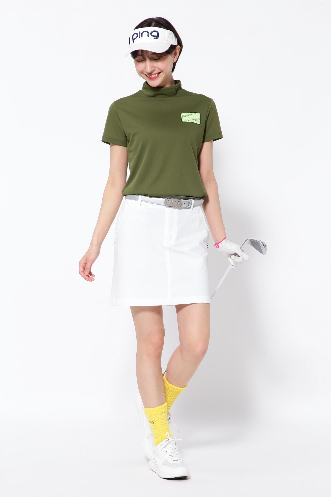 【PING APPAREL】ポリエステルカノコ 10色 半袖ハイネックカットソー <NATIVE> (LADIES)