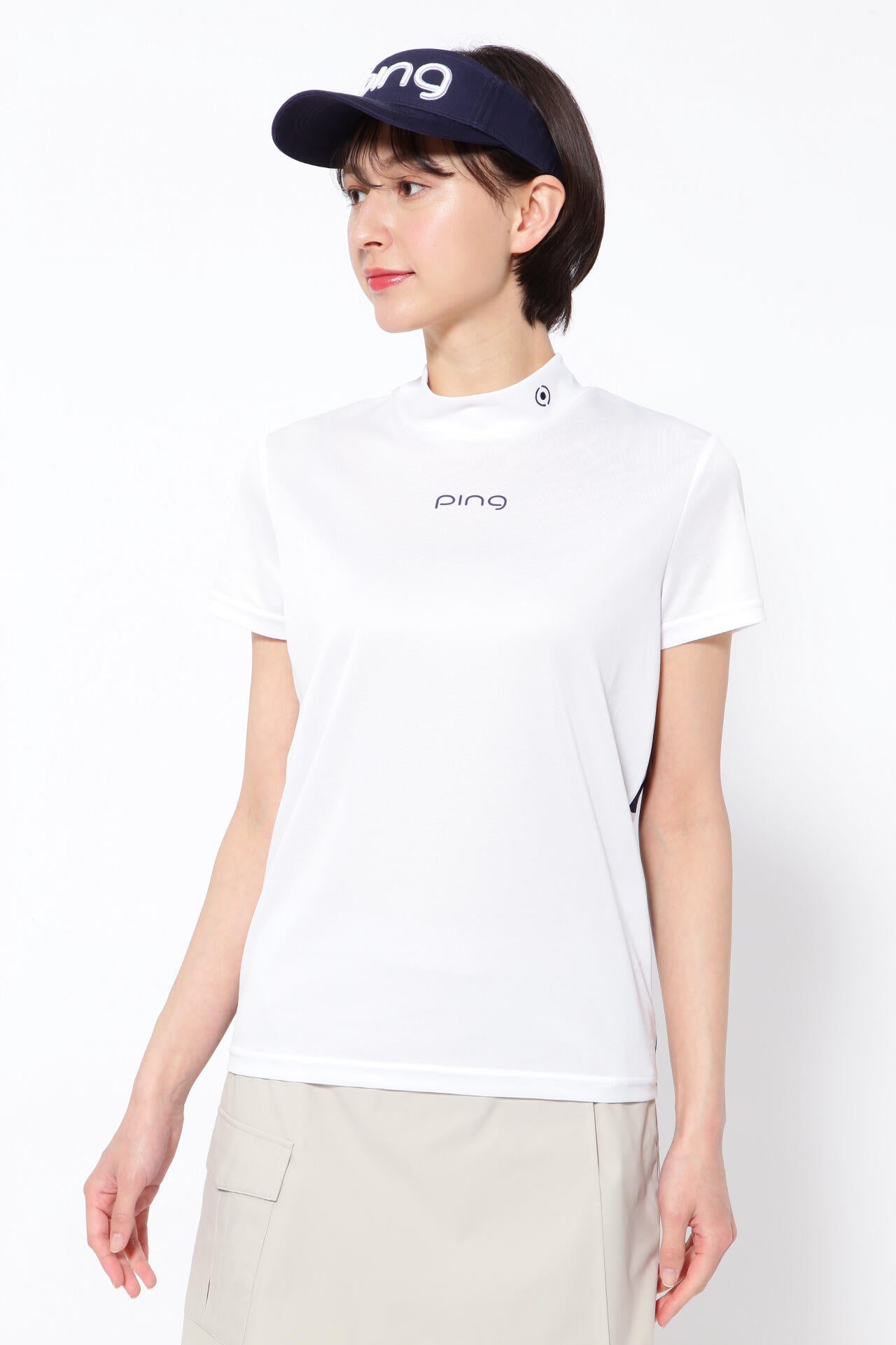 【PING APPAREL】プラスリッチDRY&UVバックプリント半袖ハイネックシャツ<PRODUCT ADDITION> (LADIES)