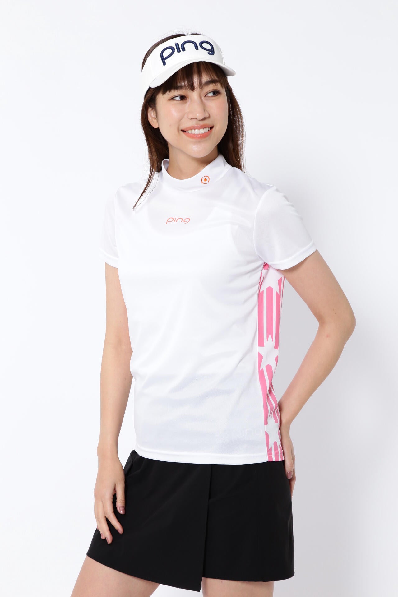 【PING APPAREL】プラスリッチDRY&UVバックプリント半袖ハイネックシャツ<PRODUCT ADDITION> (LADIES)
