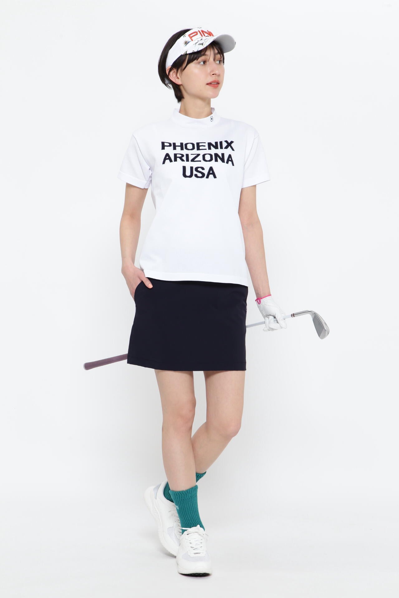 【PING APPAREL】ロゴ柄 半袖ハイネックニットプルオーバー <NATIVE> (LADIES)