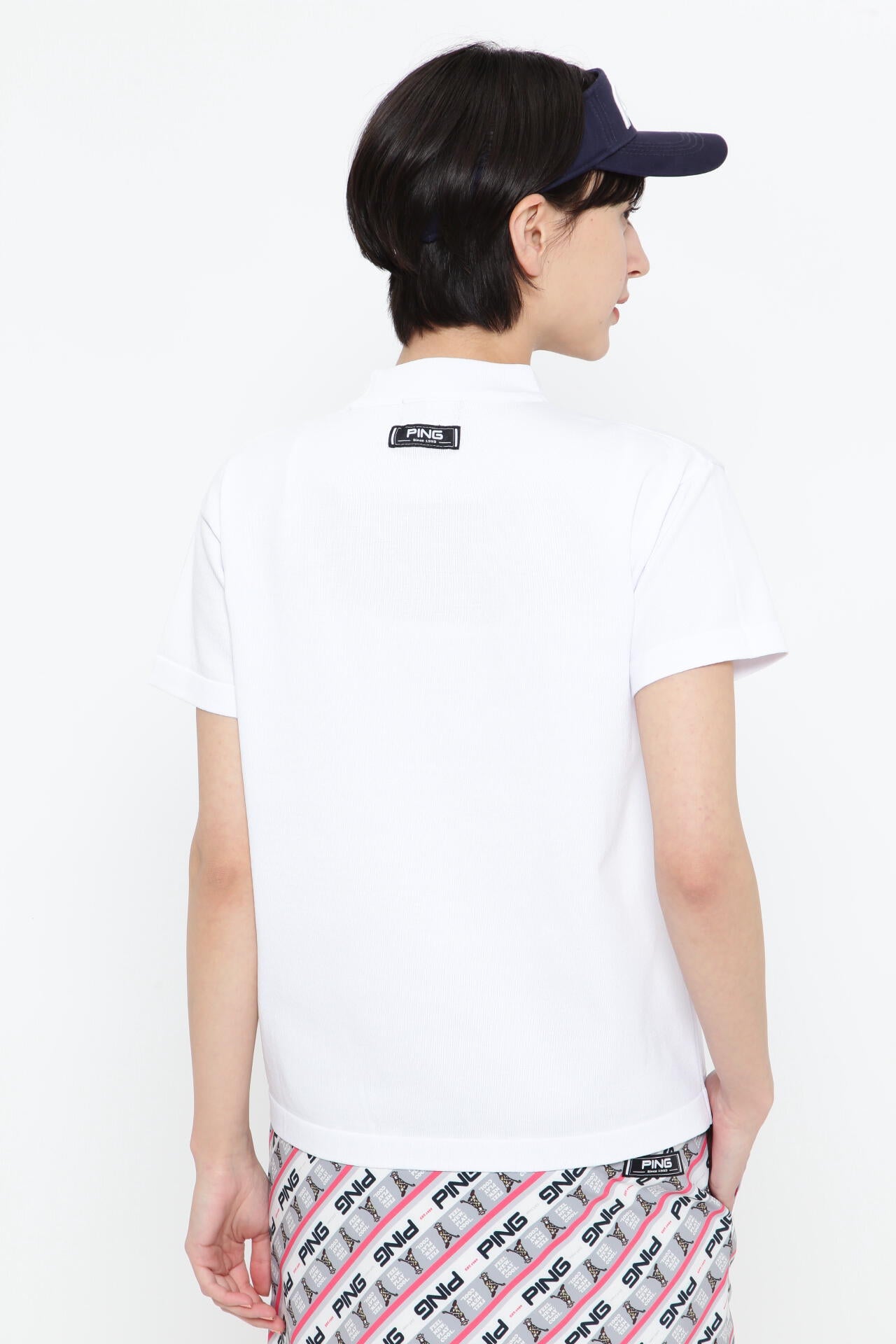 【PING APPAREL】ロゴ柄 半袖ハイネックニットプルオーバー <NATIVE> (LADIES)