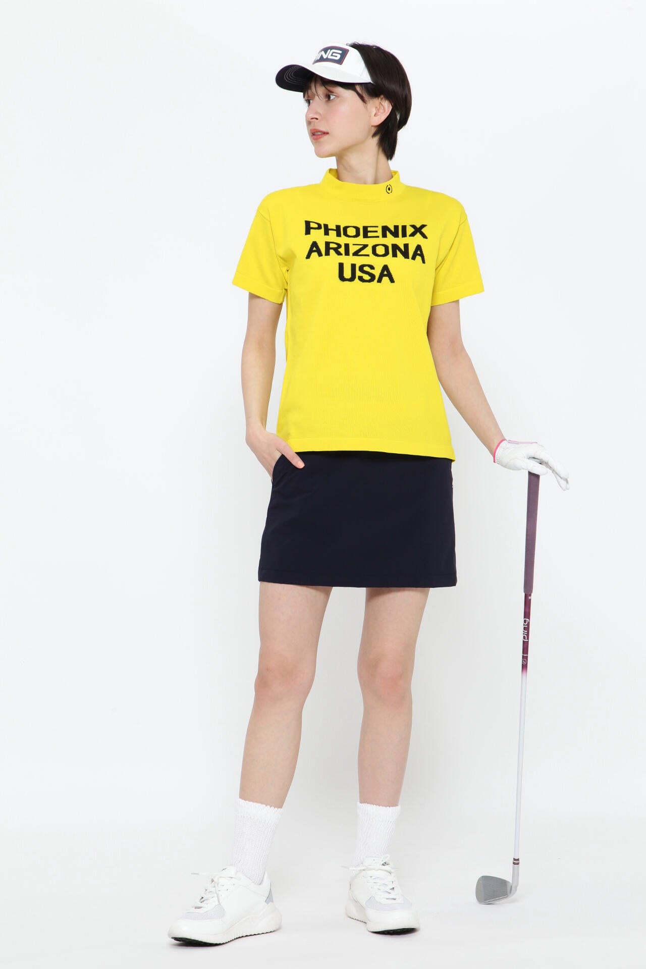 【PING APPAREL】ロゴ柄 半袖ハイネックニットプルオーバー <NATIVE> (LADIES)