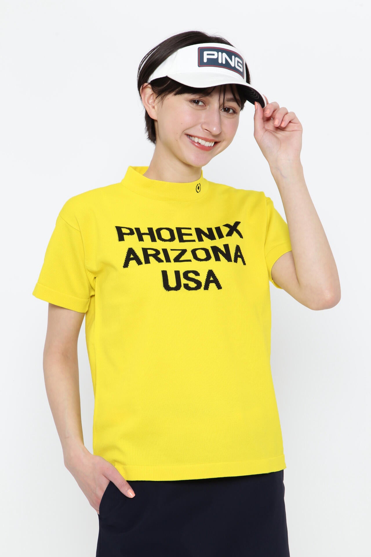 【PING APPAREL】ロゴ柄 半袖ハイネックニットプルオーバー <NATIVE> (LADIES)