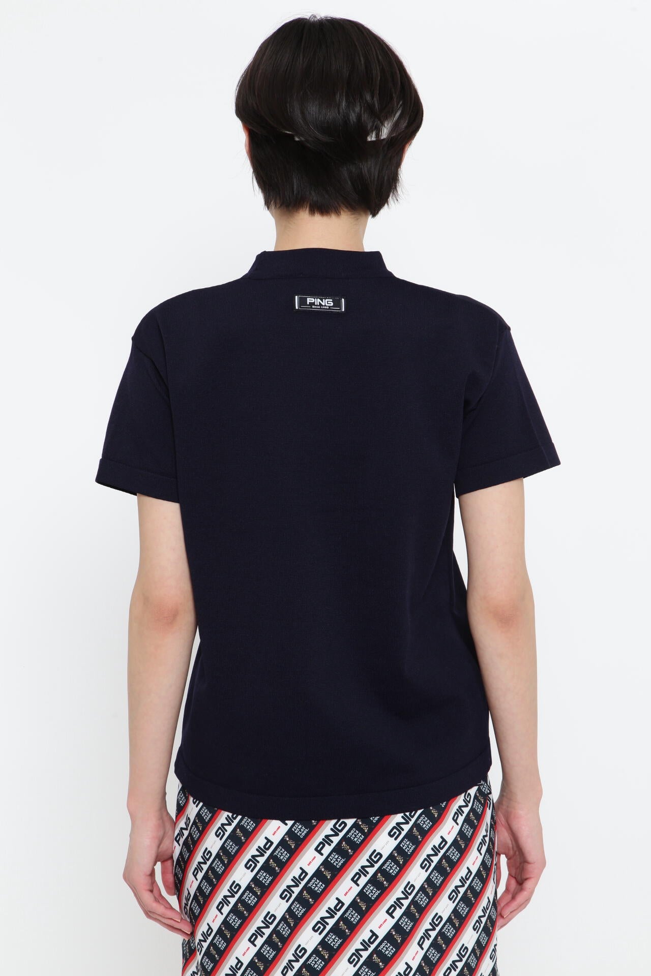 【PING APPAREL】ロゴ柄 半袖ハイネックニットプルオーバー <NATIVE> (LADIES)