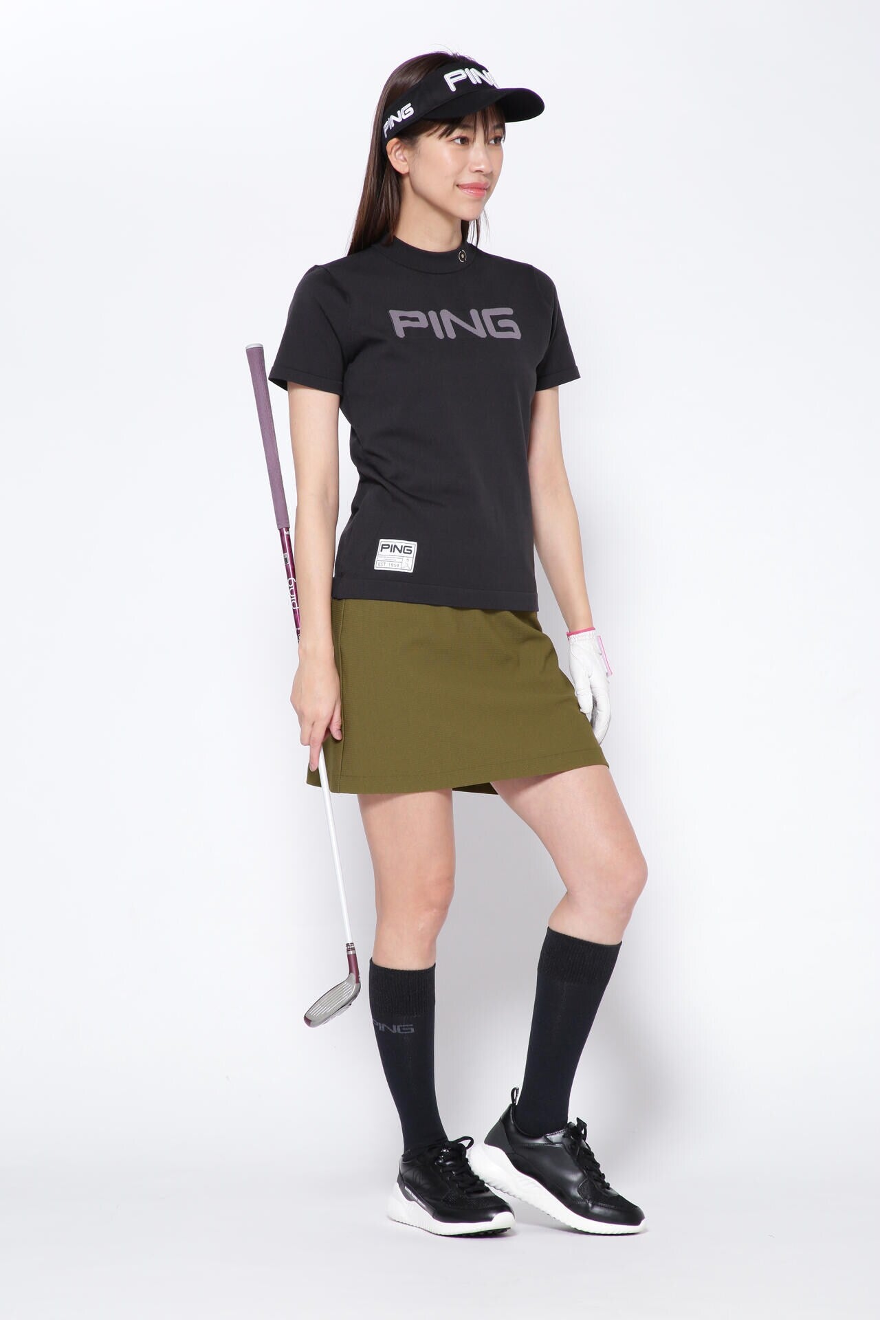 【PING APPAREL】リサイクルドライ PINGロゴ半袖ハイネックニットプルオーバー <GOLD> (LADIES)