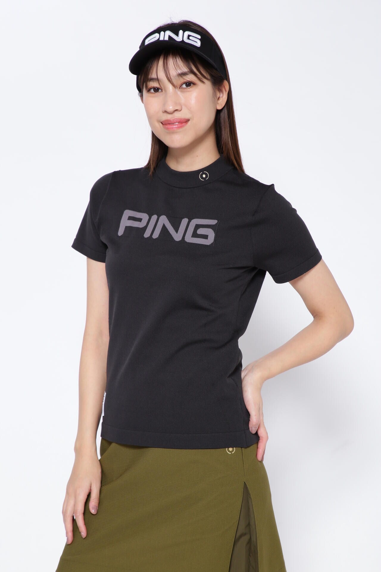 【PING APPAREL】リサイクルドライ PINGロゴ半袖ハイネックニットプルオーバー <GOLD> (LADIES)