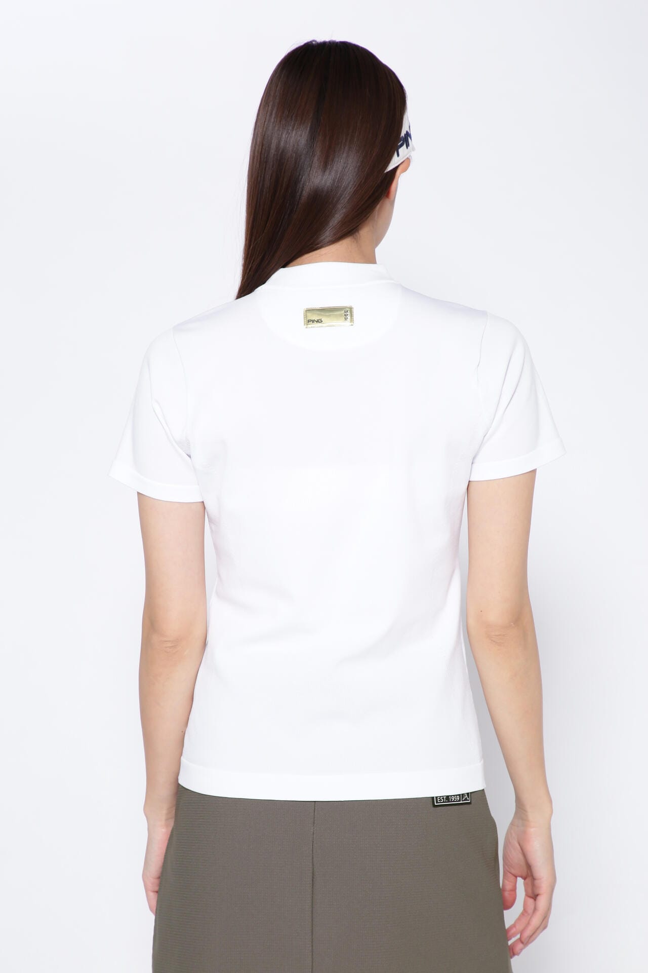 【PING APPAREL】リサイクルドライ PINGロゴ半袖ハイネックニットプルオーバー <GOLD> (LADIES)