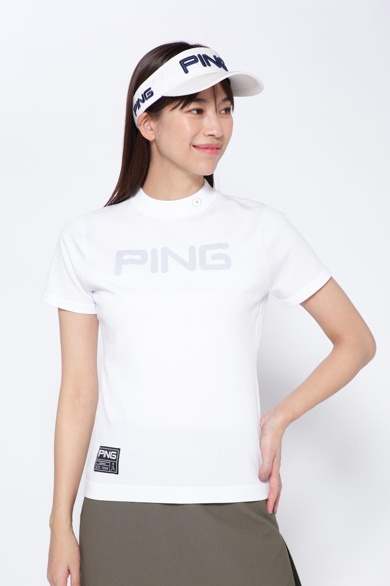 【PING APPAREL】リサイクルドライ PINGロゴ半袖ハイネックニットプルオーバー <GOLD> (LADIES)