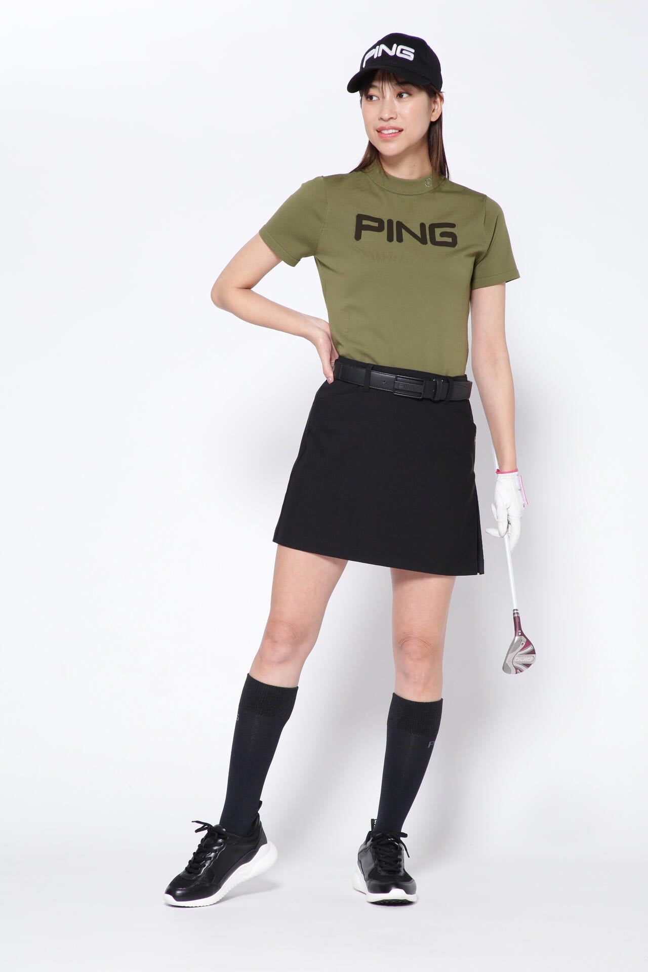 【PING APPAREL】リサイクルドライ PINGロゴ半袖ハイネックニットプルオーバー <GOLD> (LADIES)