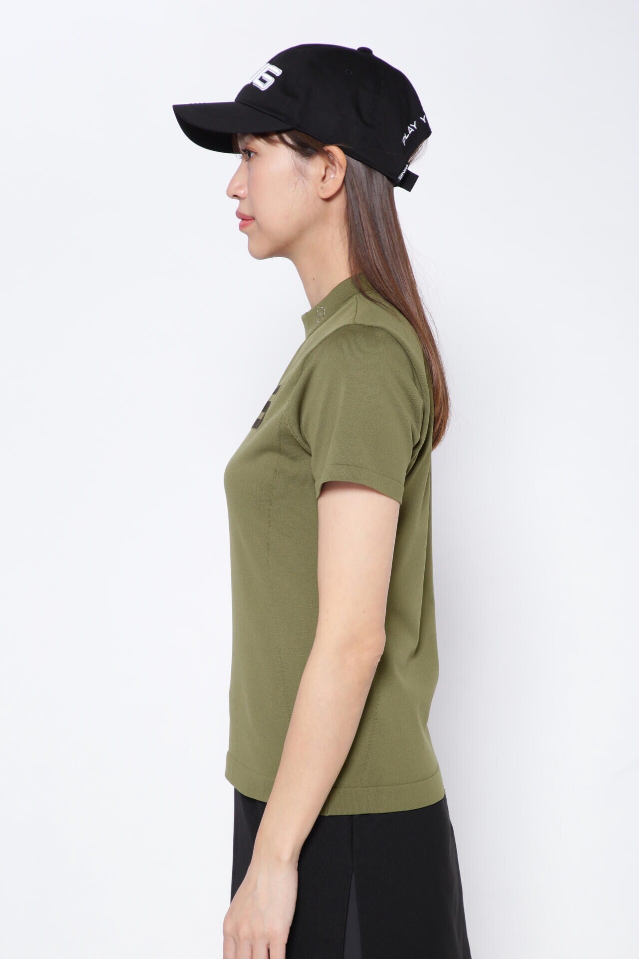 【PING APPAREL】リサイクルドライ PINGロゴ半袖ハイネックニットプルオーバー <GOLD> (LADIES)