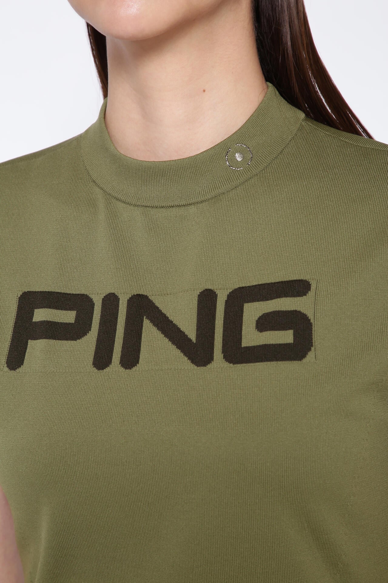 【PING APPAREL】リサイクルドライ PINGロゴ半袖ハイネックニットプルオーバー <GOLD> (LADIES)