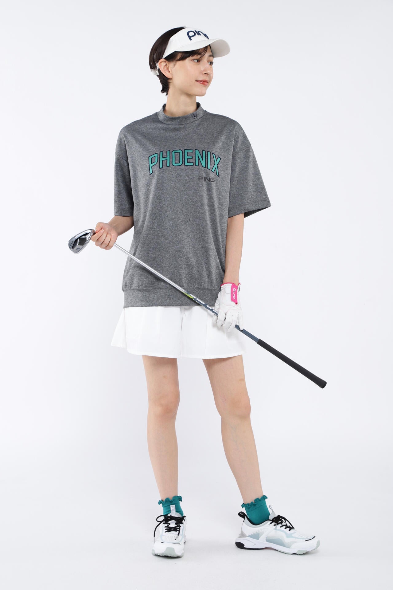 【PING APPAREL】杢ストレッチポンチスペースマスターUV半袖ハイネックカットソー <NATIVE> (LADIES)