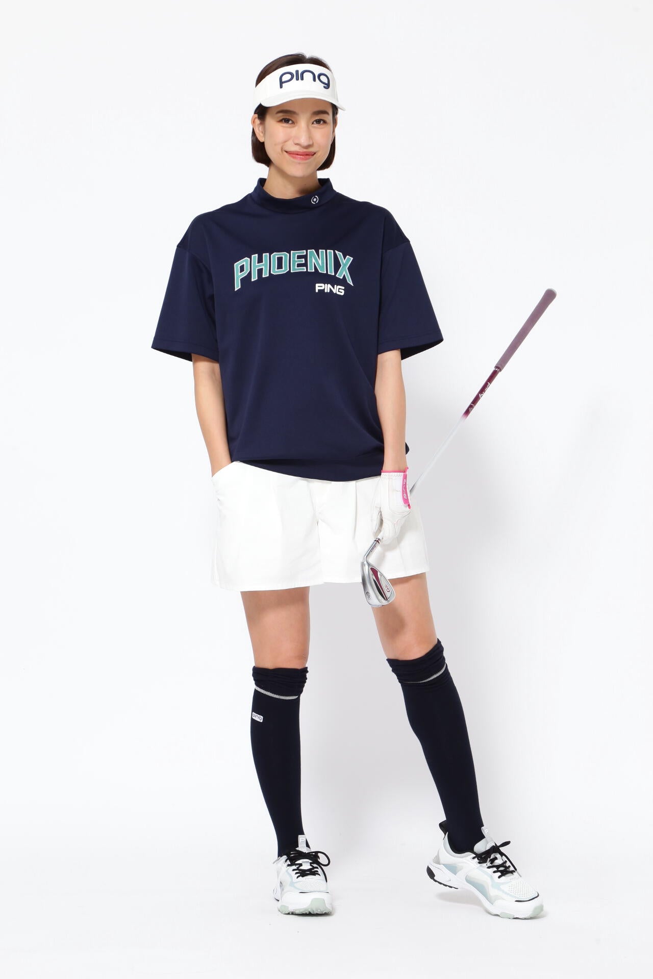 【PING APPAREL】杢ストレッチポンチスペースマスターUV半袖ハイネックカットソー <NATIVE> (LADIES)