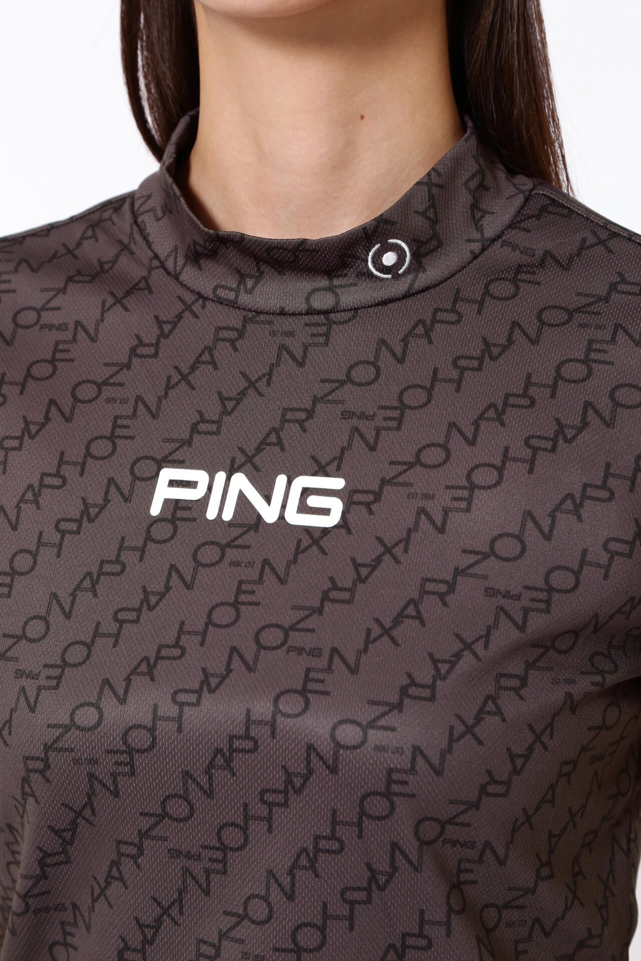 【PING APPAREL】総柄転写プリント クールコア ストレッチ起毛半袖UVハイネック<PERFORMANCE> (LADIES)