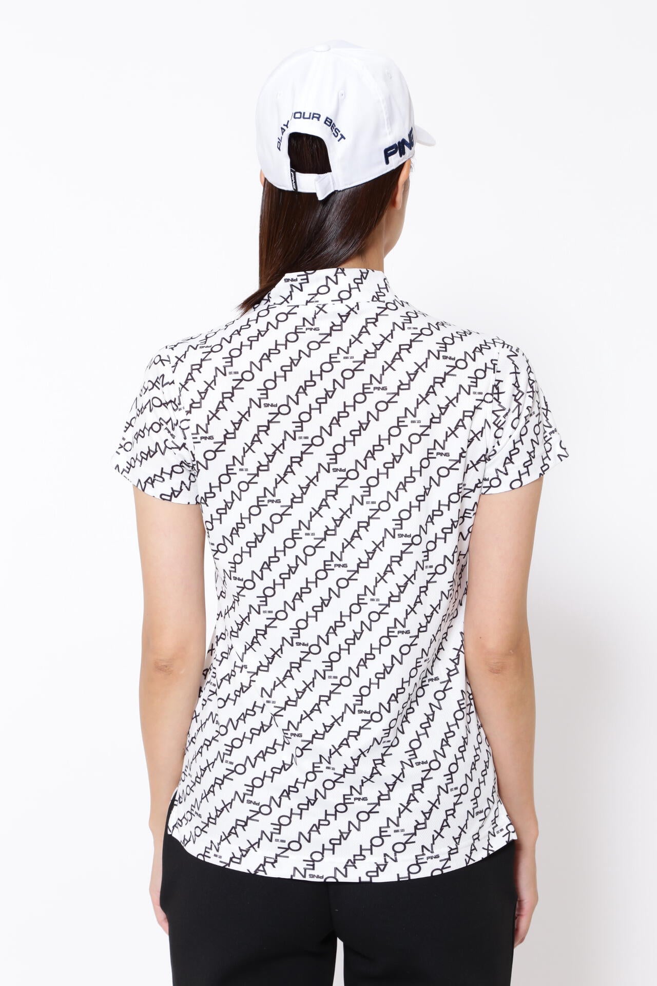 【PING APPAREL】総柄転写プリント クールコア ストレッチ起毛半袖UVハイネック<PERFORMANCE> (LADIES)