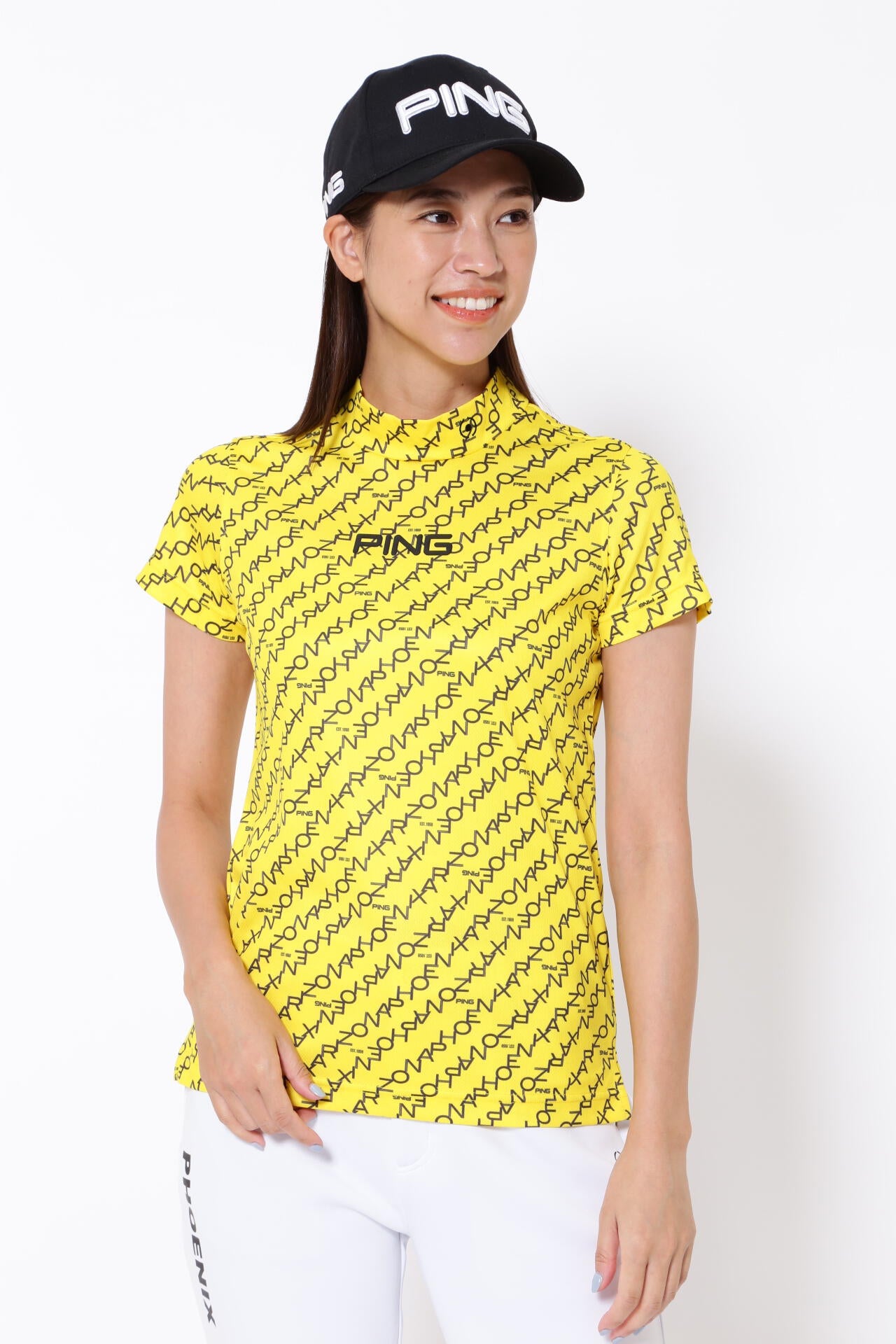 【PING APPAREL】総柄転写プリント クールコア ストレッチ起毛半袖UVハイネック<PERFORMANCE> (LADIES)