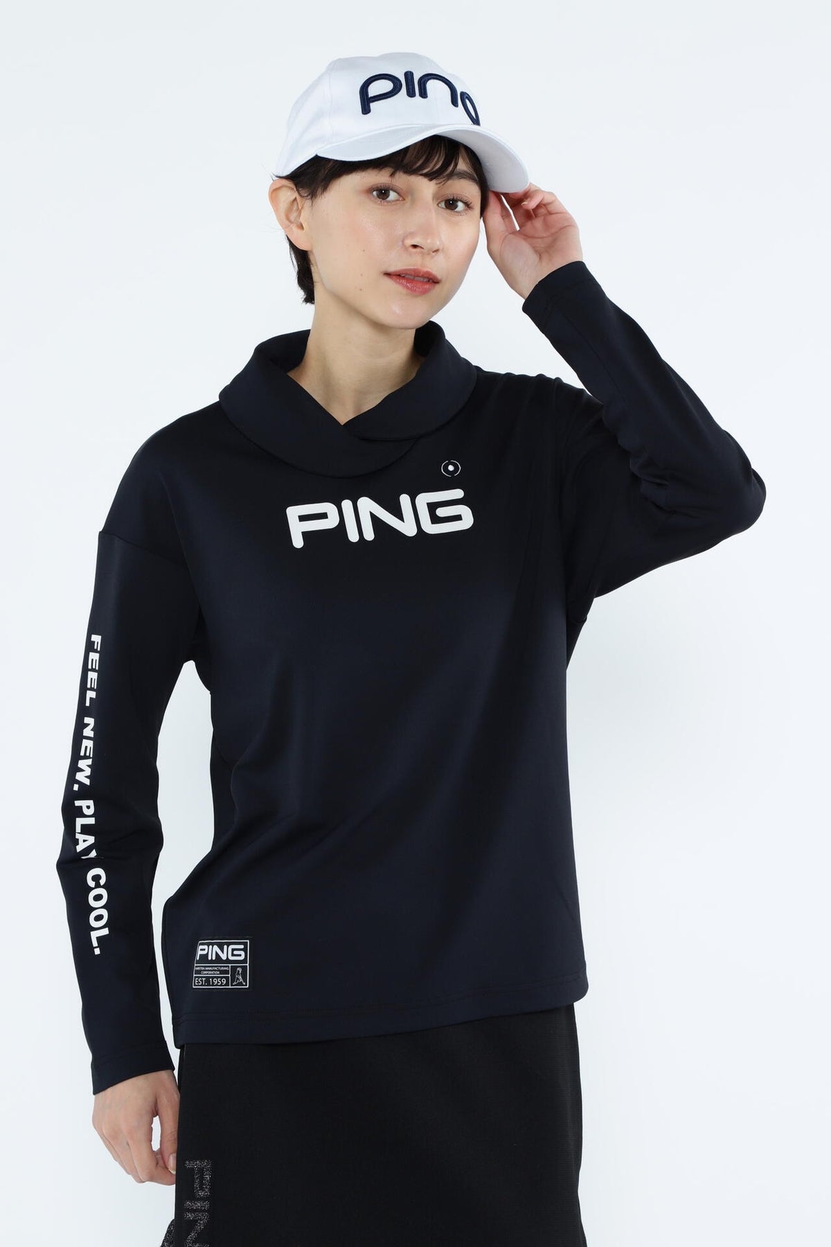 【PING APPAREL】ベアスムースUVハイストレッチ長袖裏フリース変形ハイネックカットソー <GOLD> (LADIES)