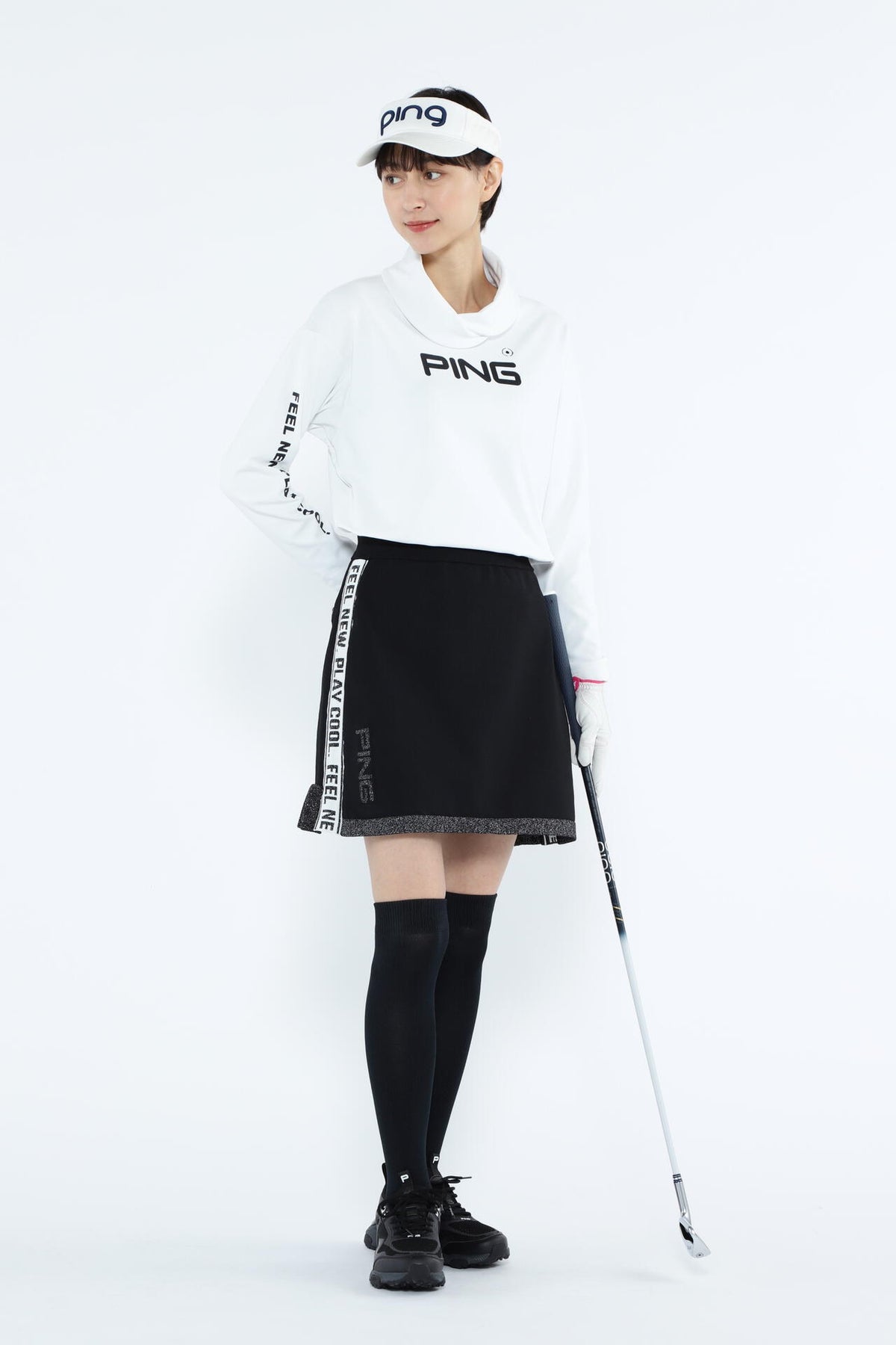 【PING APPAREL】ベアスムースUVハイストレッチ長袖裏フリース変形ハイネックカットソー <GOLD> (LADIES)