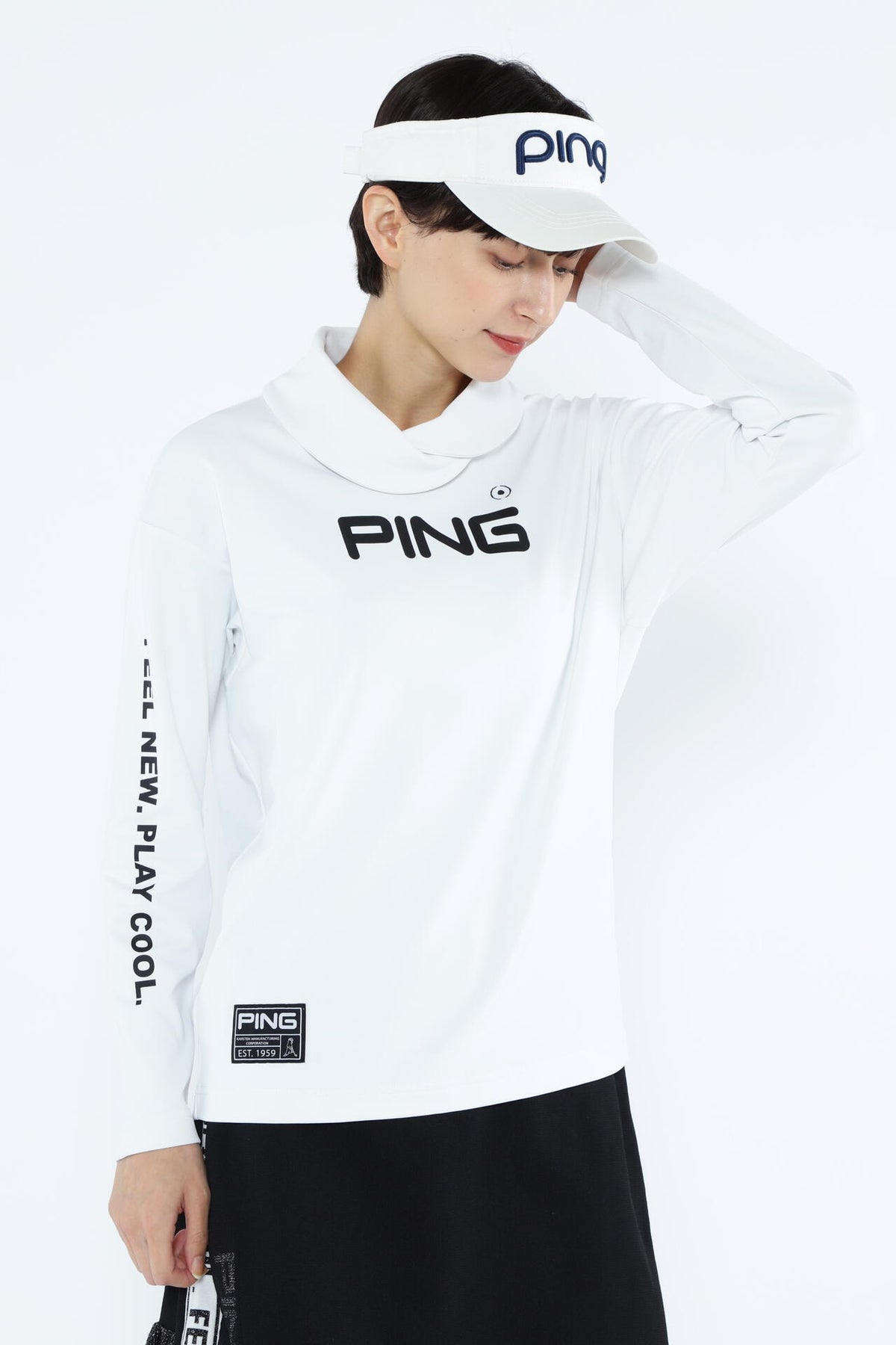【PING APPAREL】ベアスムースUVハイストレッチ長袖裏フリース変形ハイネックカットソー <GOLD> (LADIES)