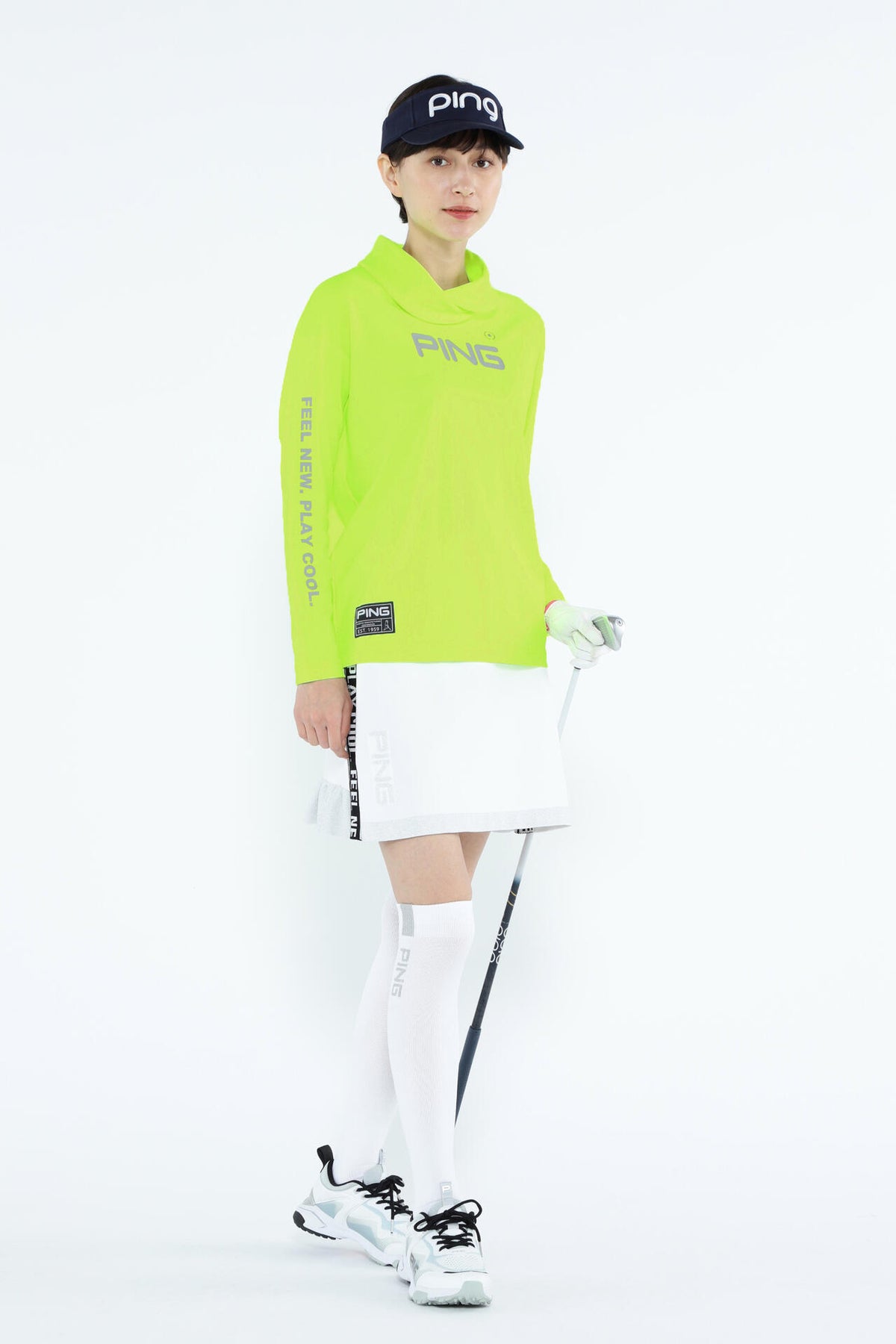 【PING APPAREL】ベアスムースUVハイストレッチ長袖裏フリース変形ハイネックカットソー <GOLD> (LADIES)