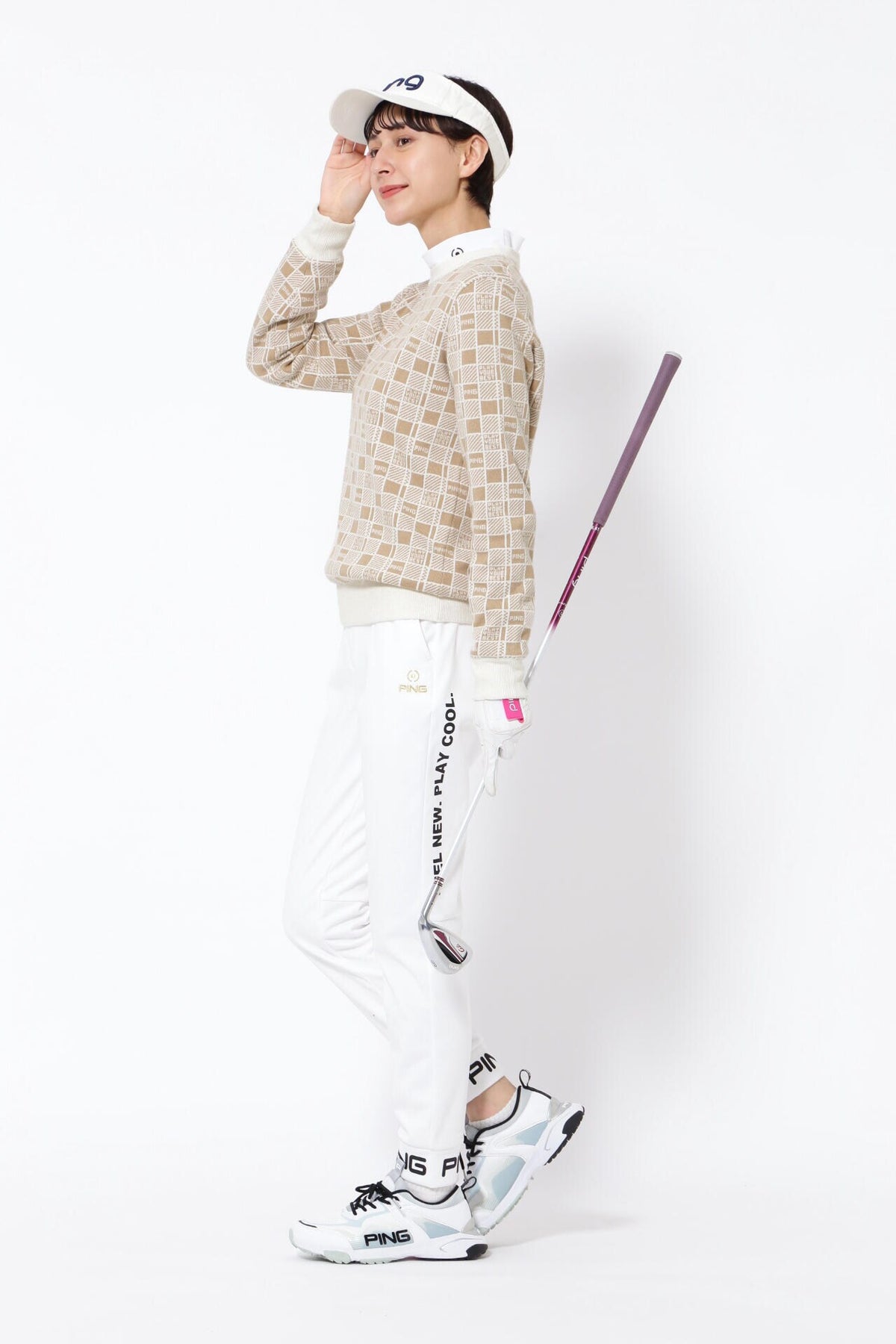 【PING APPAREL】裏付き クルーネックニットプルオーバー <GOLD> (LADIES)
