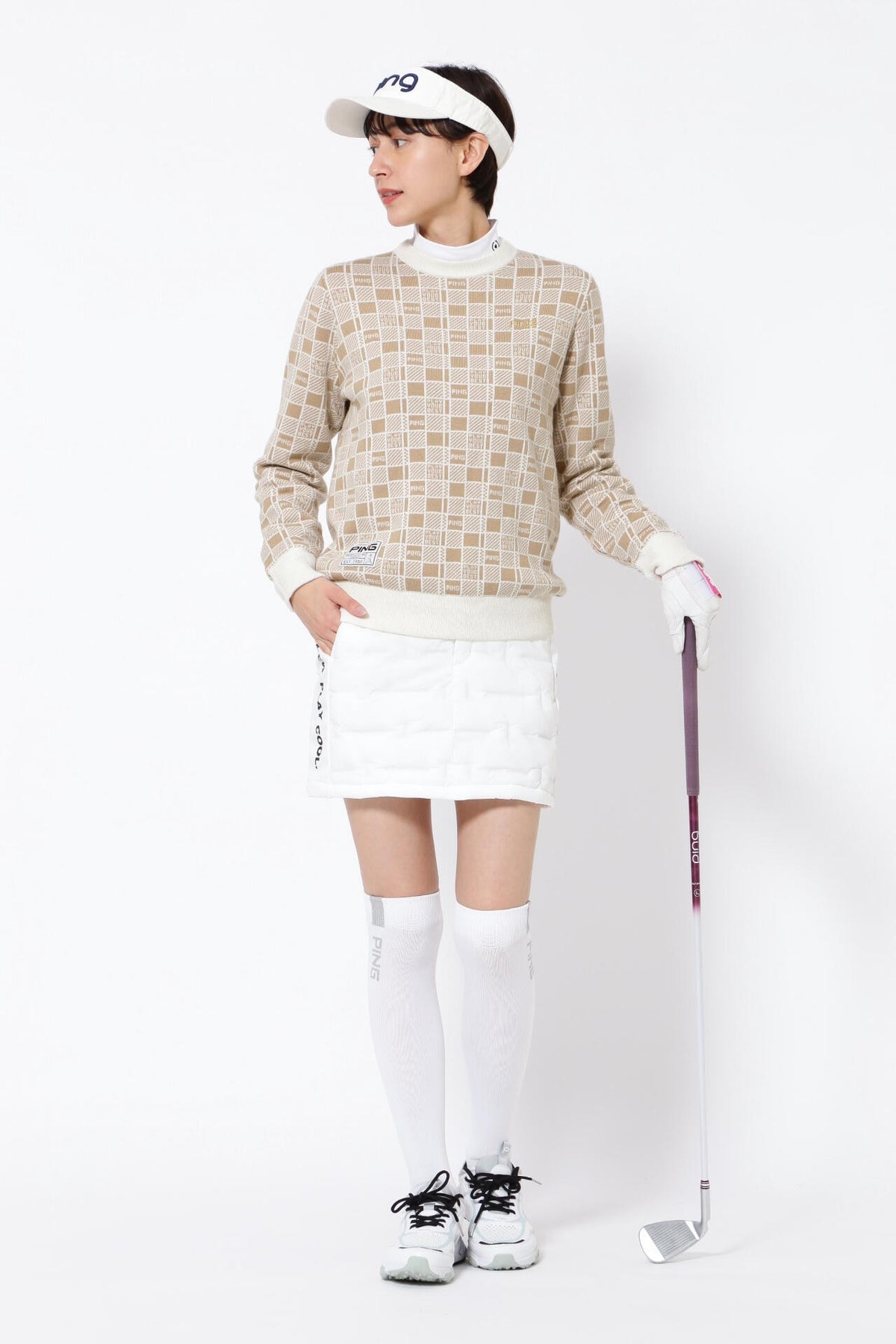 【PING APPAREL】裏付き クルーネックニットプルオーバー <GOLD> (LADIES)