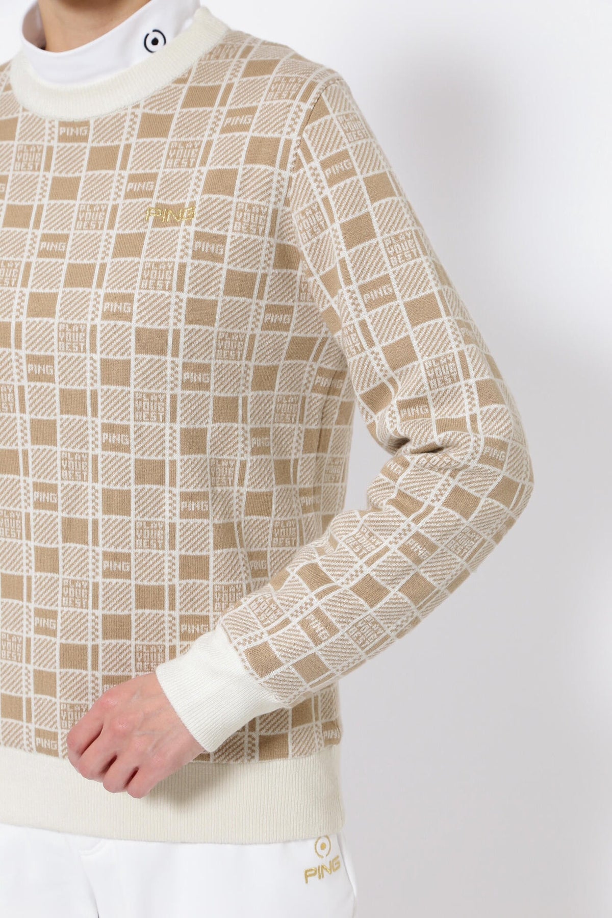 【PING APPAREL】裏付き クルーネックニットプルオーバー <GOLD> (LADIES)