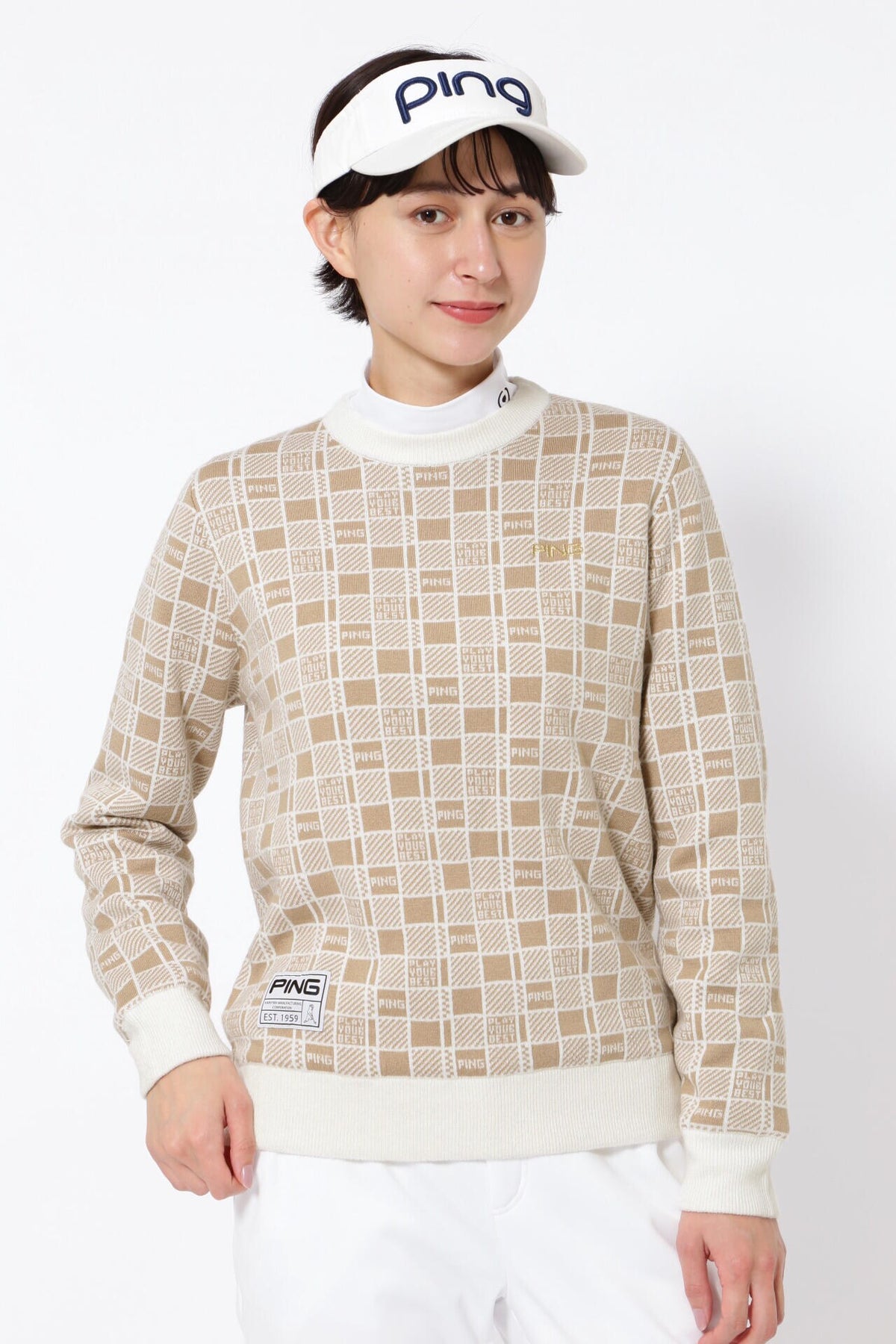 【PING APPAREL】裏付き クルーネックニットプルオーバー <GOLD> (LADIES)