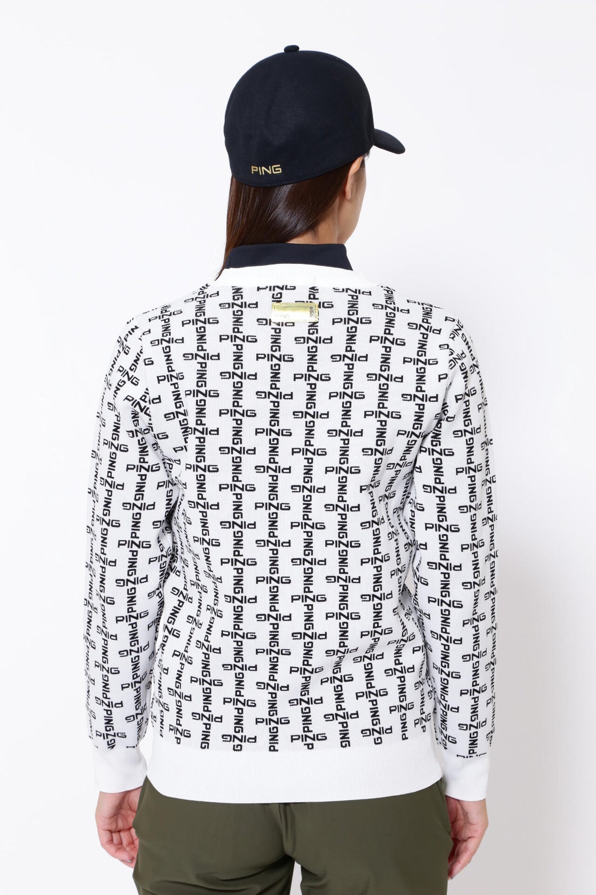 【PING APPAREL】モノグラム柄ジャガードクルーネックニットプルオーバー <GOLD> (LADIES)
