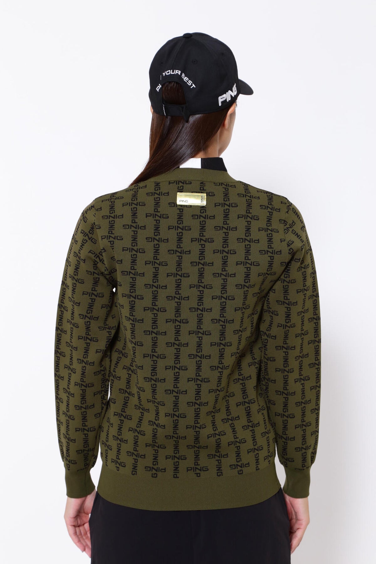 【PING APPAREL】モノグラム柄ジャガードクルーネックニットプルオーバー <GOLD> (LADIES)