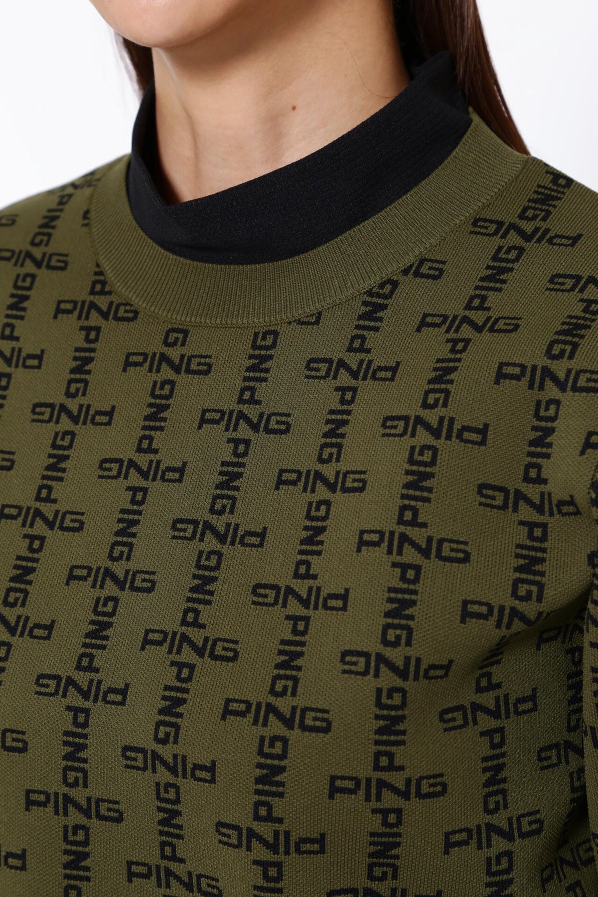【PING APPAREL】モノグラム柄ジャガードクルーネックニットプルオーバー <GOLD> (LADIES)