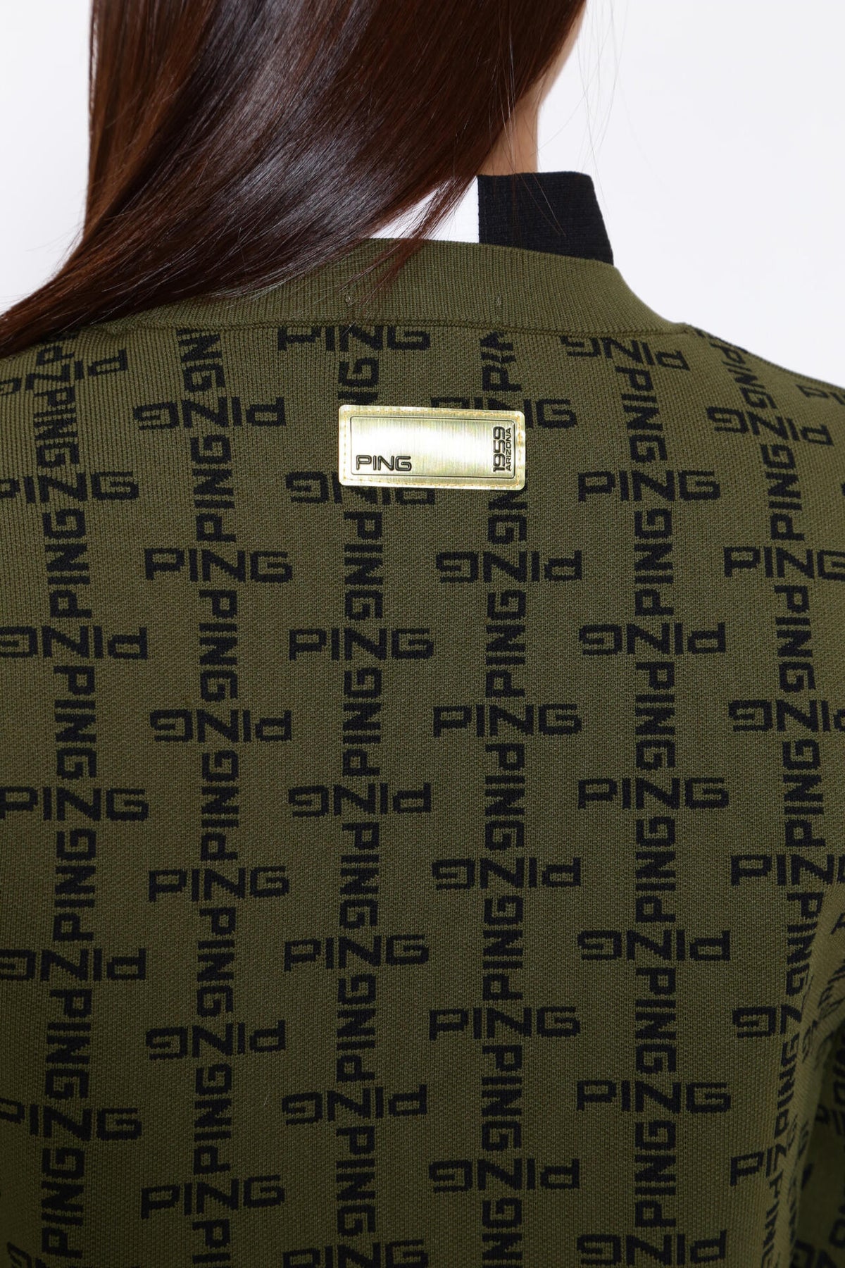 【PING APPAREL】モノグラム柄ジャガードクルーネックニットプルオーバー <GOLD> (LADIES)