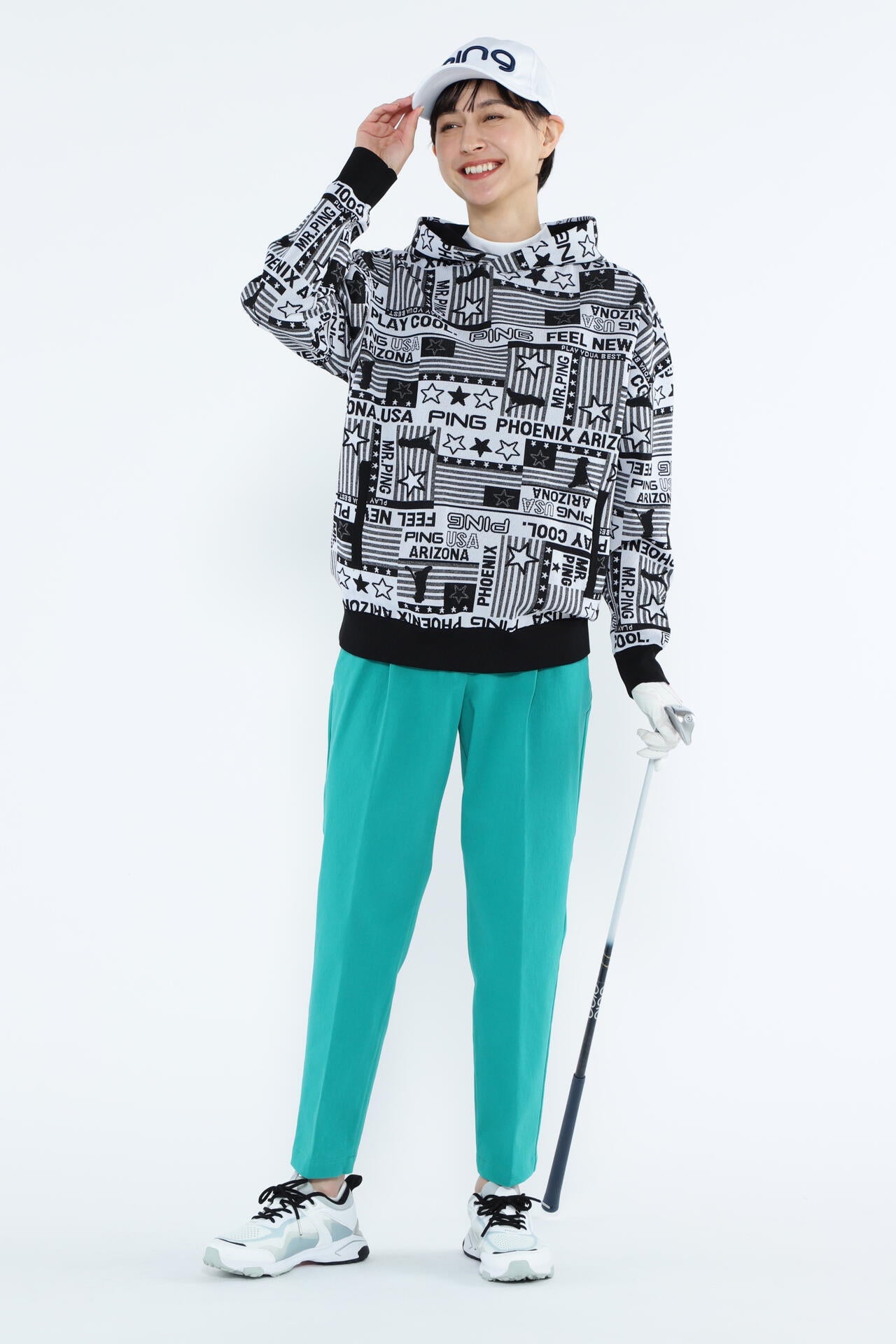 【PING APPAREL】Starry三色旗柄ジャガードニットフーディプルオーバー <NATIVE> (LADIES)