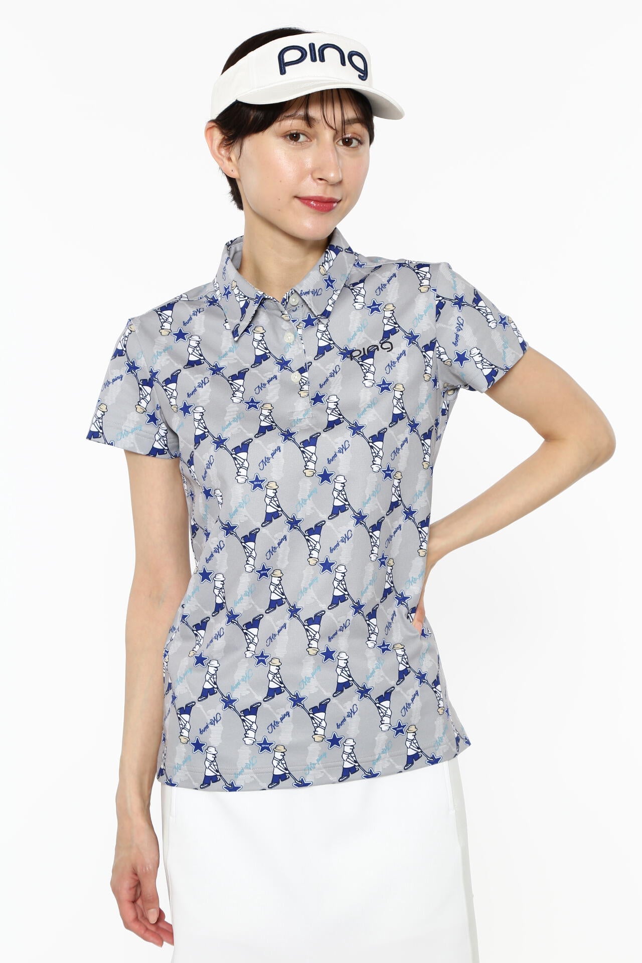 【PING APPAREL】Mr.PING総柄プリント半袖ポロシャツ <NATIVE> (LADIES)